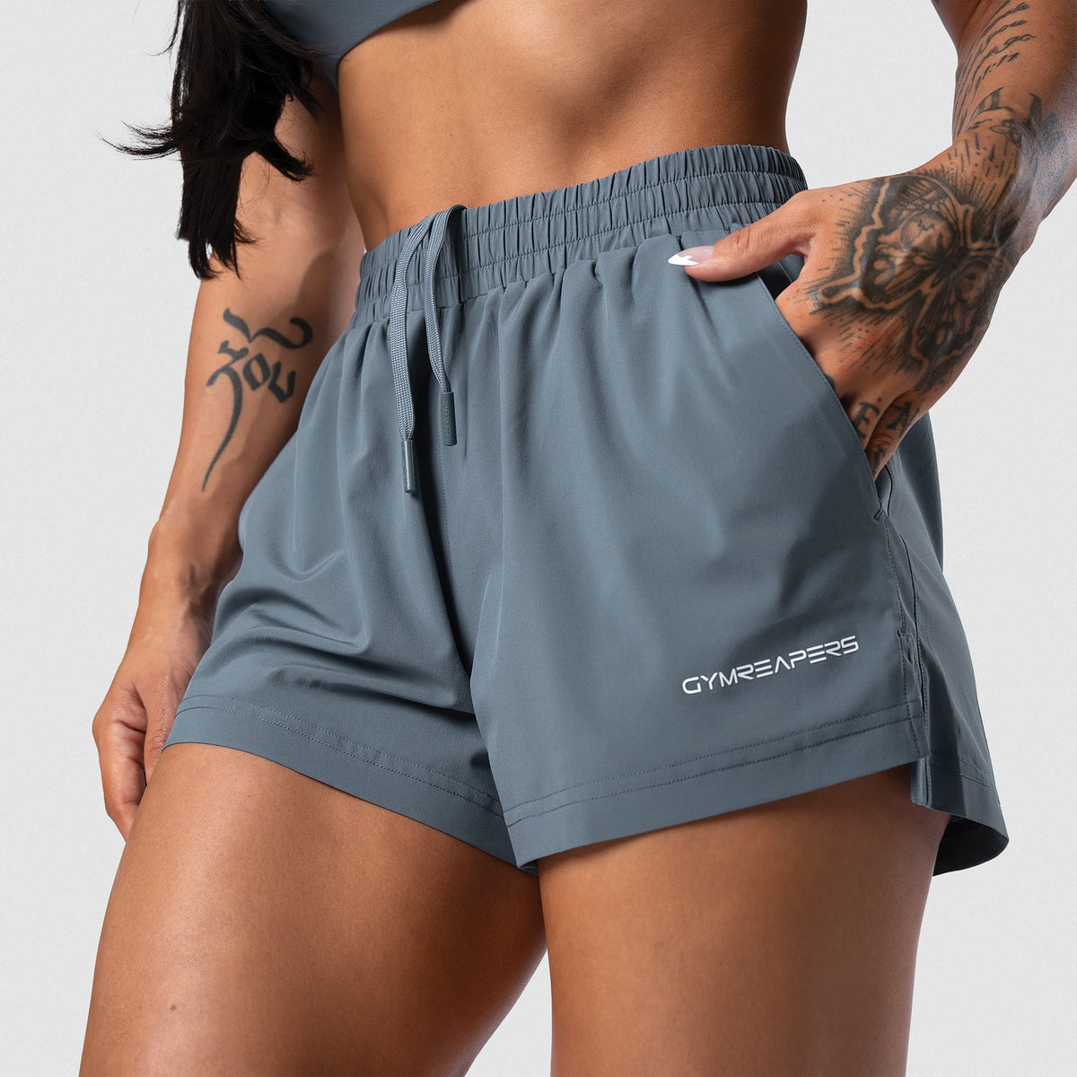 Axis Sport Shorts - Lake waistband and side hem detail