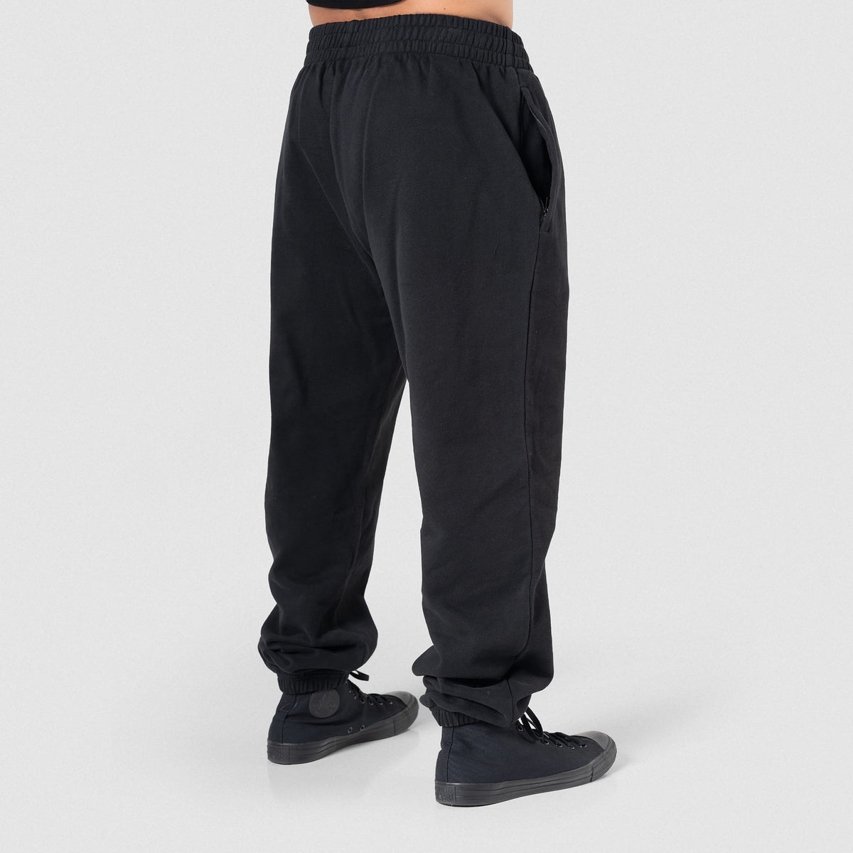 Back of Olympia Champions Gold Jogger in black, on male model