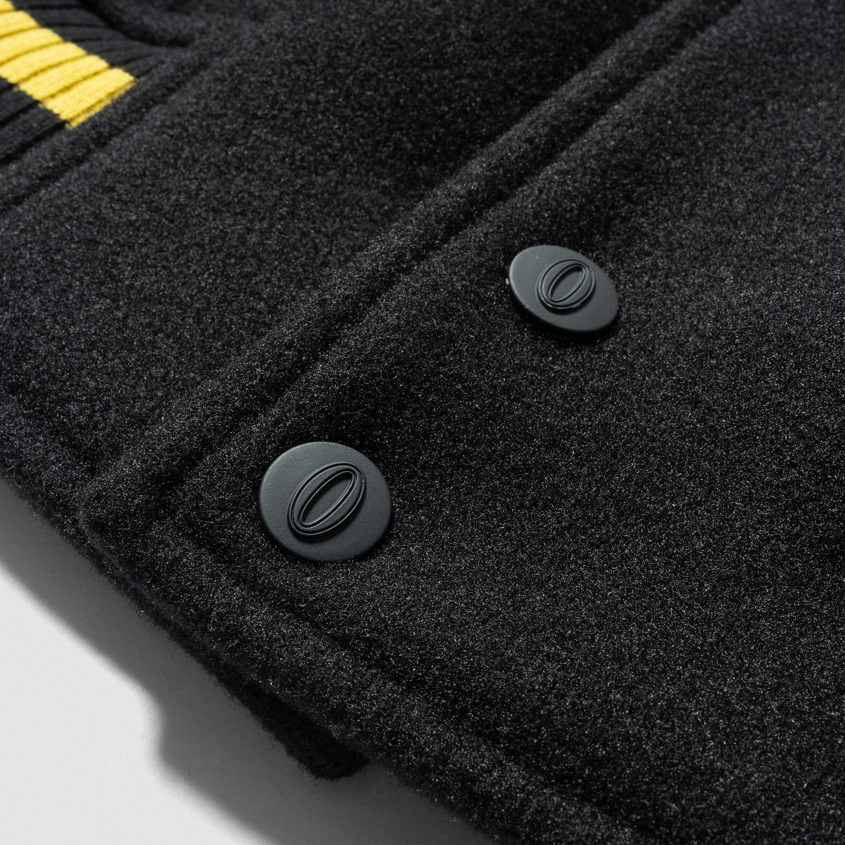 Olympia Champions Gold Varsity Jacket in Black – Snap Buttons on Black Wool Detail