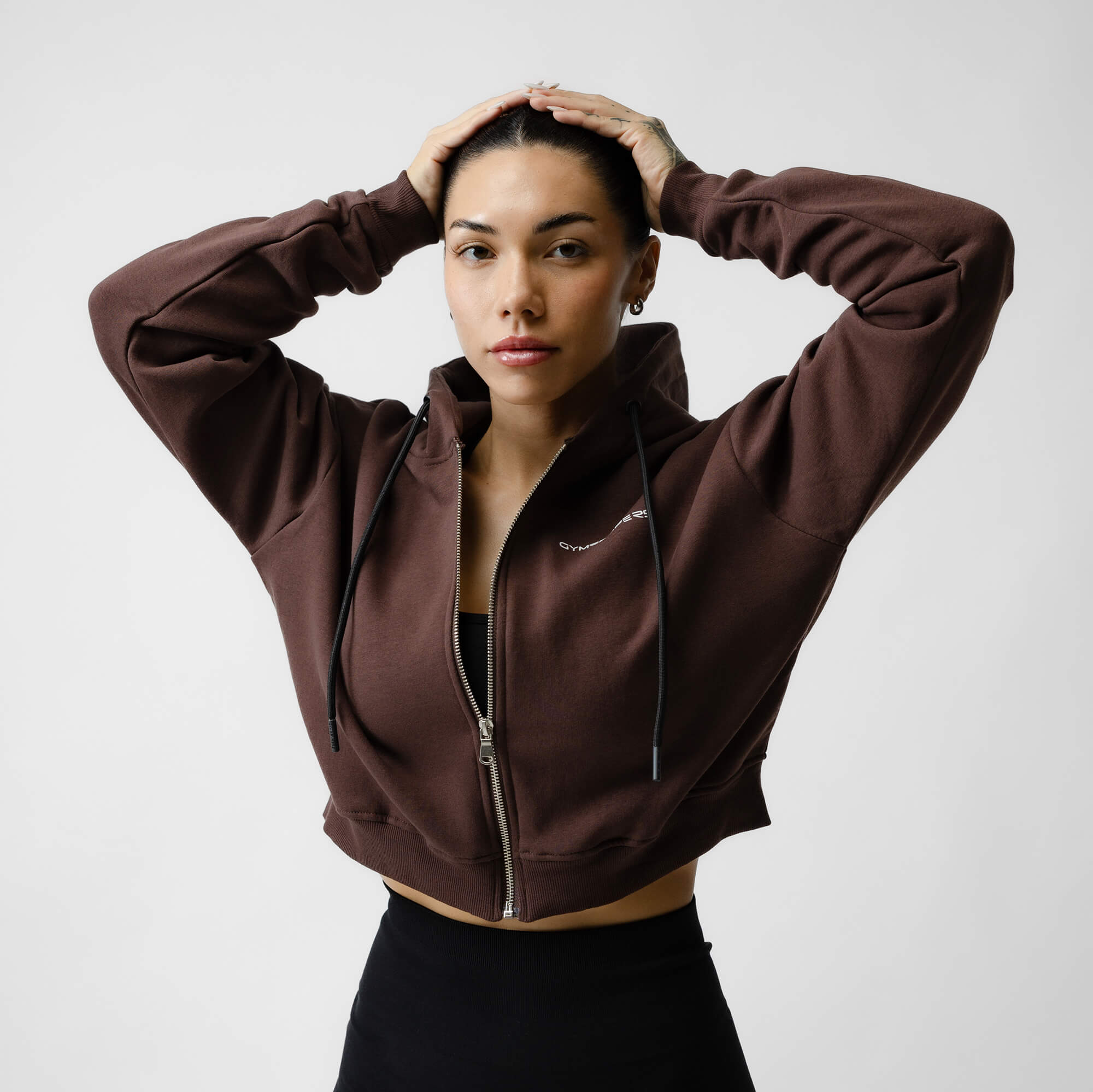 Cropped Zip-Up Hoodie Brown