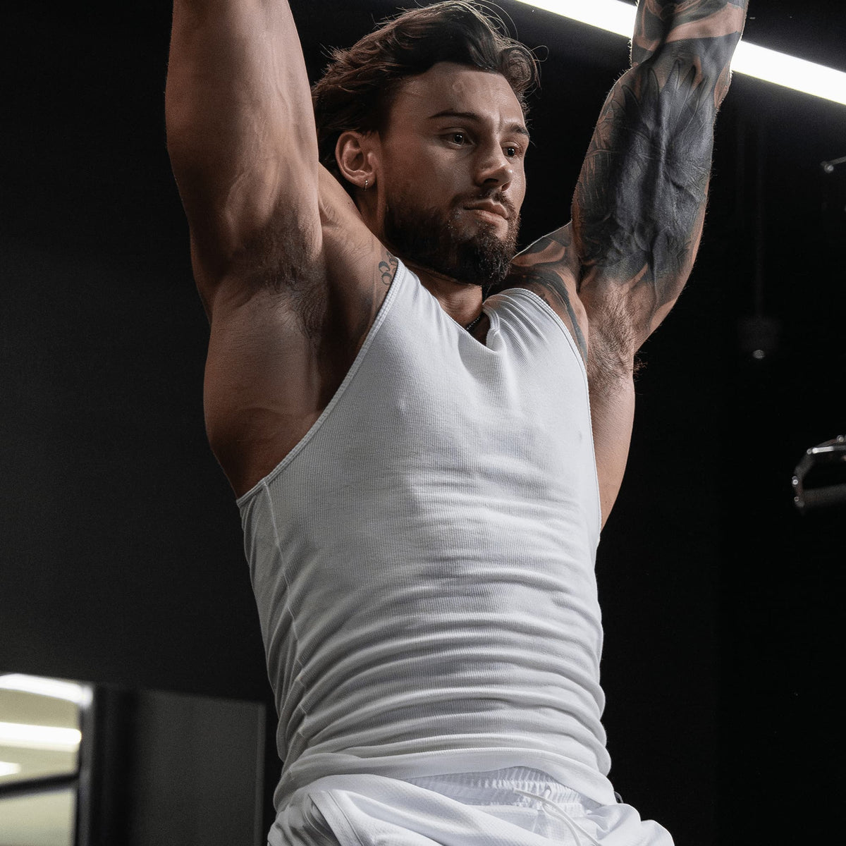 Men's Ribbed Tank 3-Pack in White – Lifestyle, Overhead Press