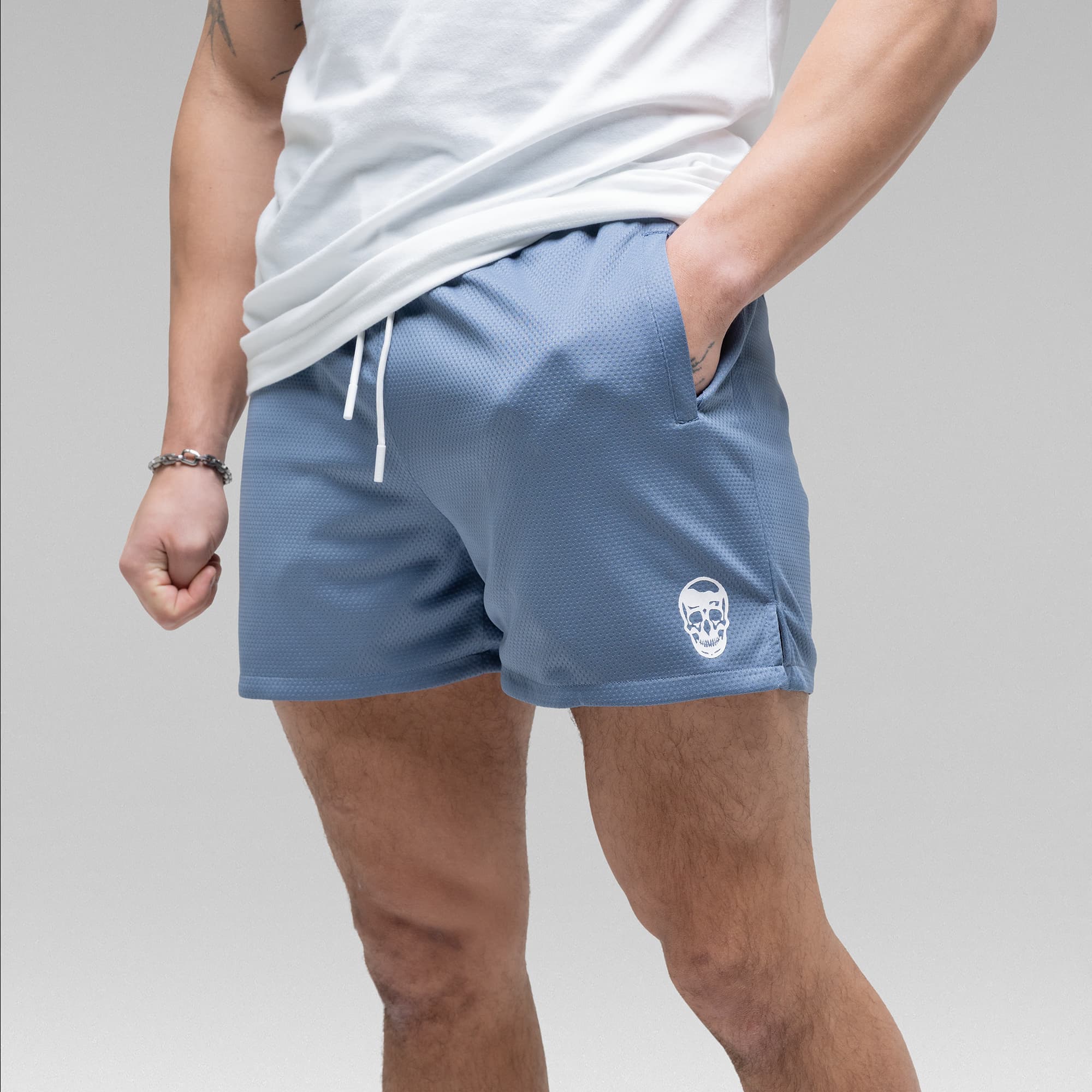 Core Skull Mesh Training Shorts - Pale Blue