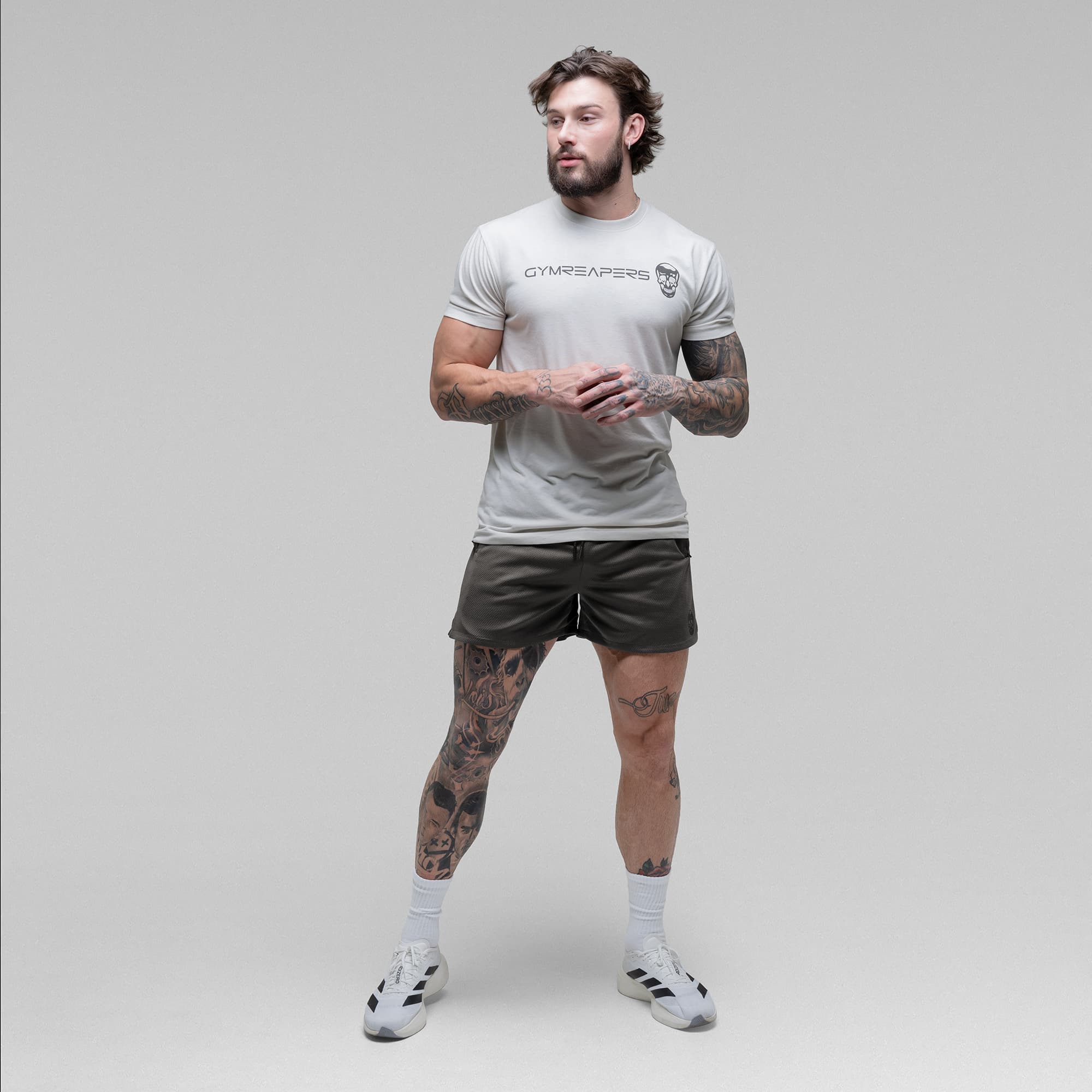 Athlete wearing the Storm Core Skull Mesh Training Shorts full body shot