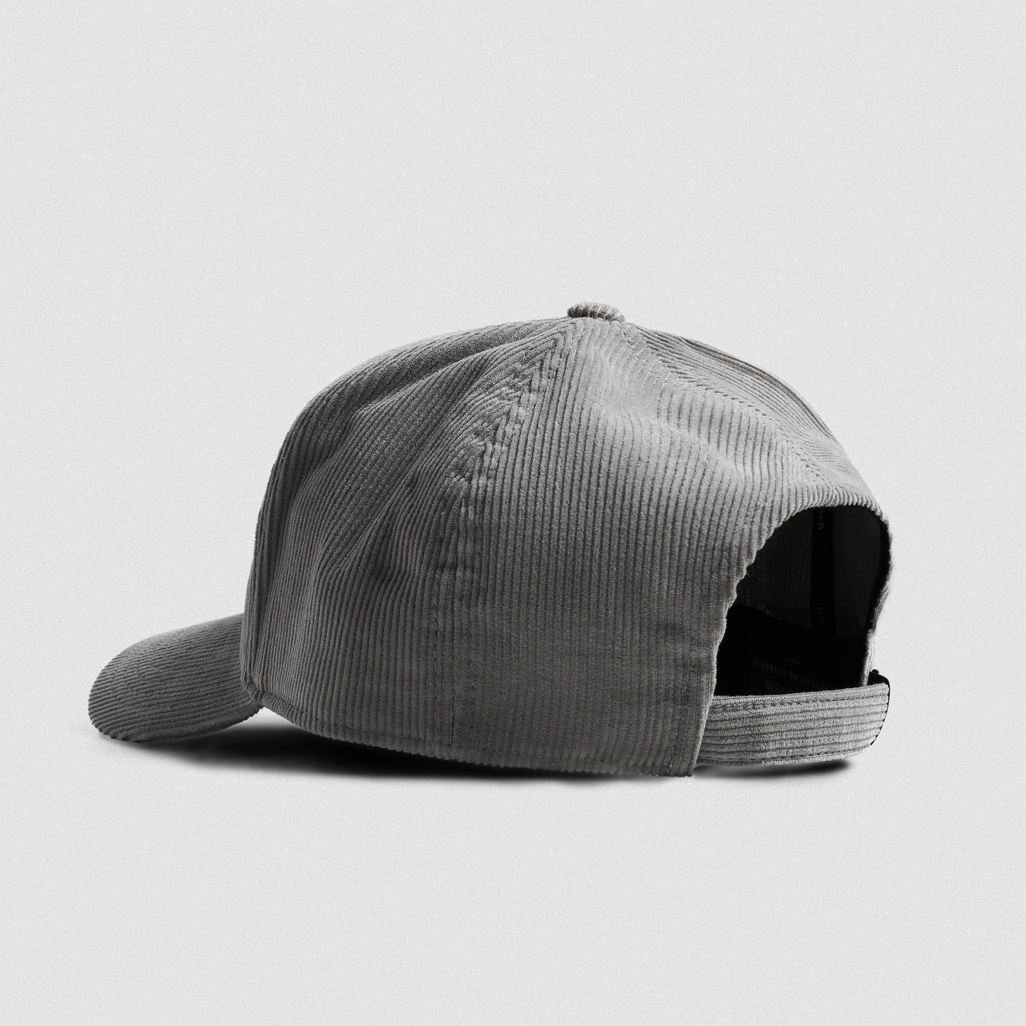 Corduroy Reapers 5-Panel Hat - Gray/White lay flat back view