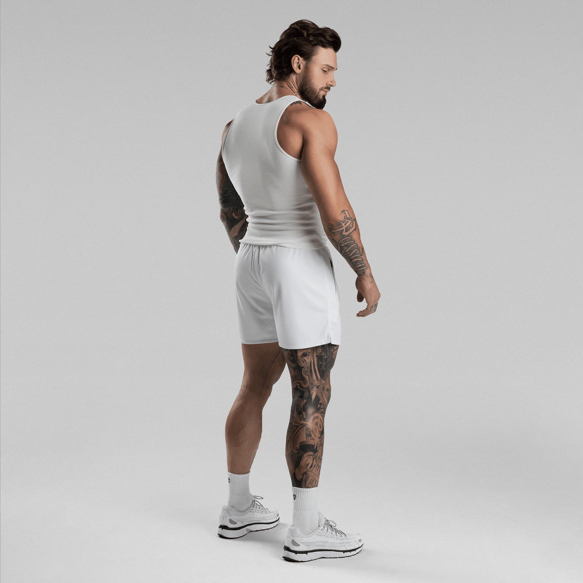 Men's Ribbed Tank 3-Pack in White – Side View, Full Body