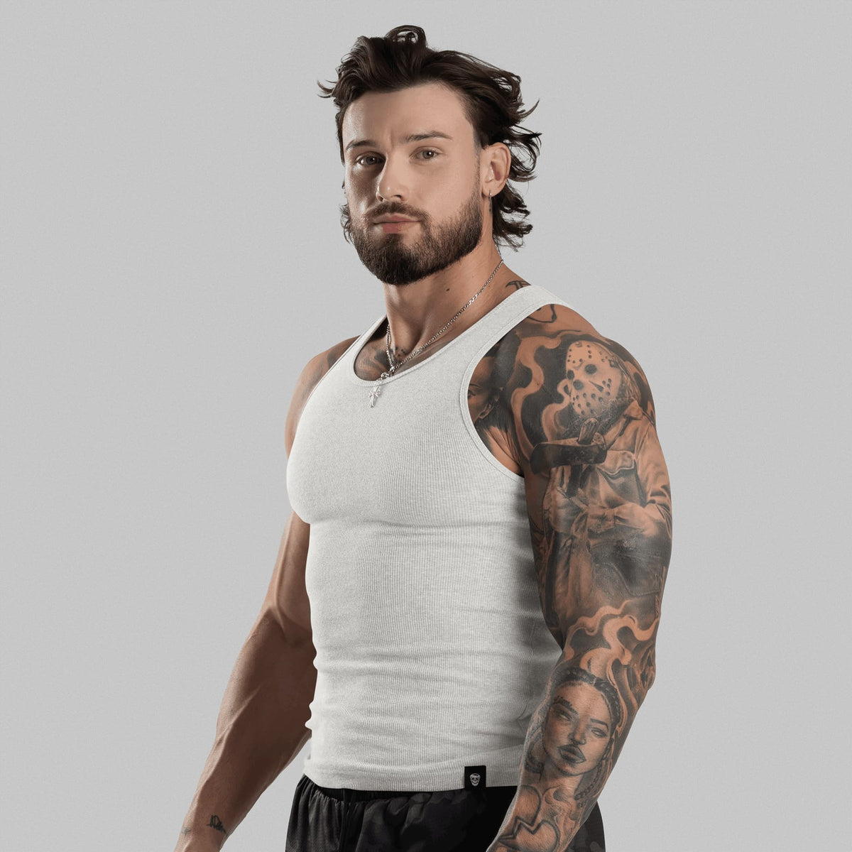 Men's Ribbed Tank 3-Pack in White – Front View, Torso