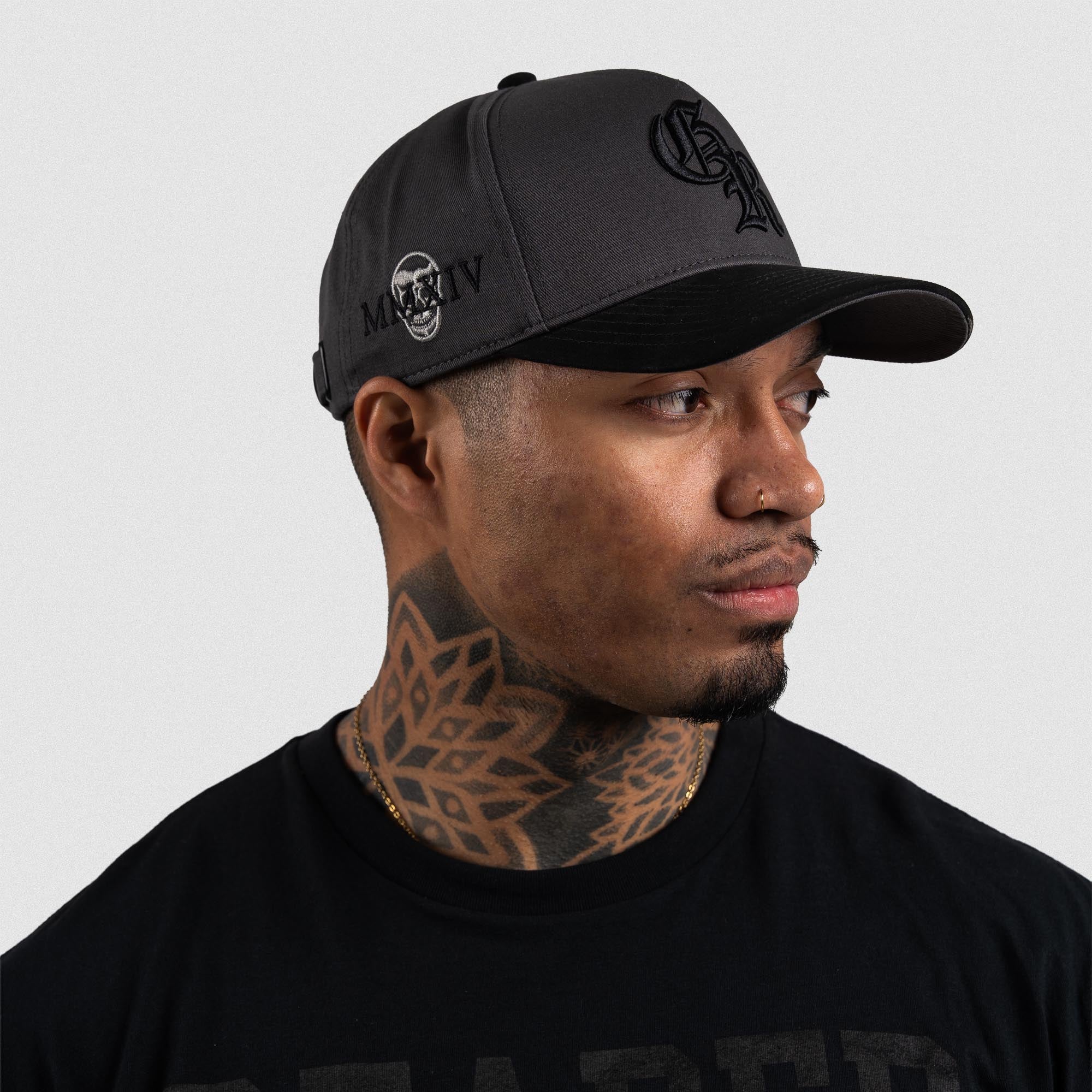 Athlete wearing Gray 5-Panel Initial Suede Hat side view