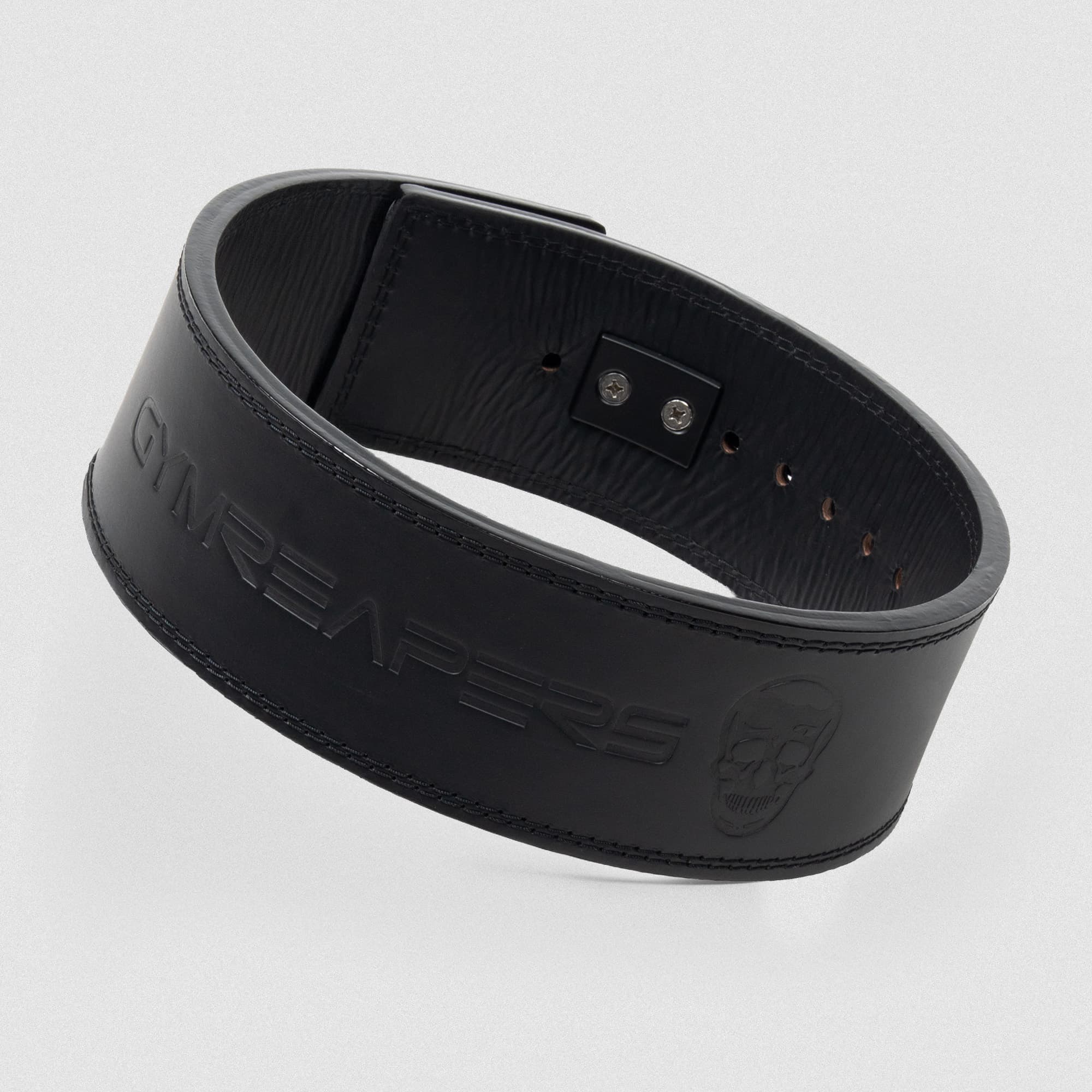 black leather 10mm lever belt lay flat