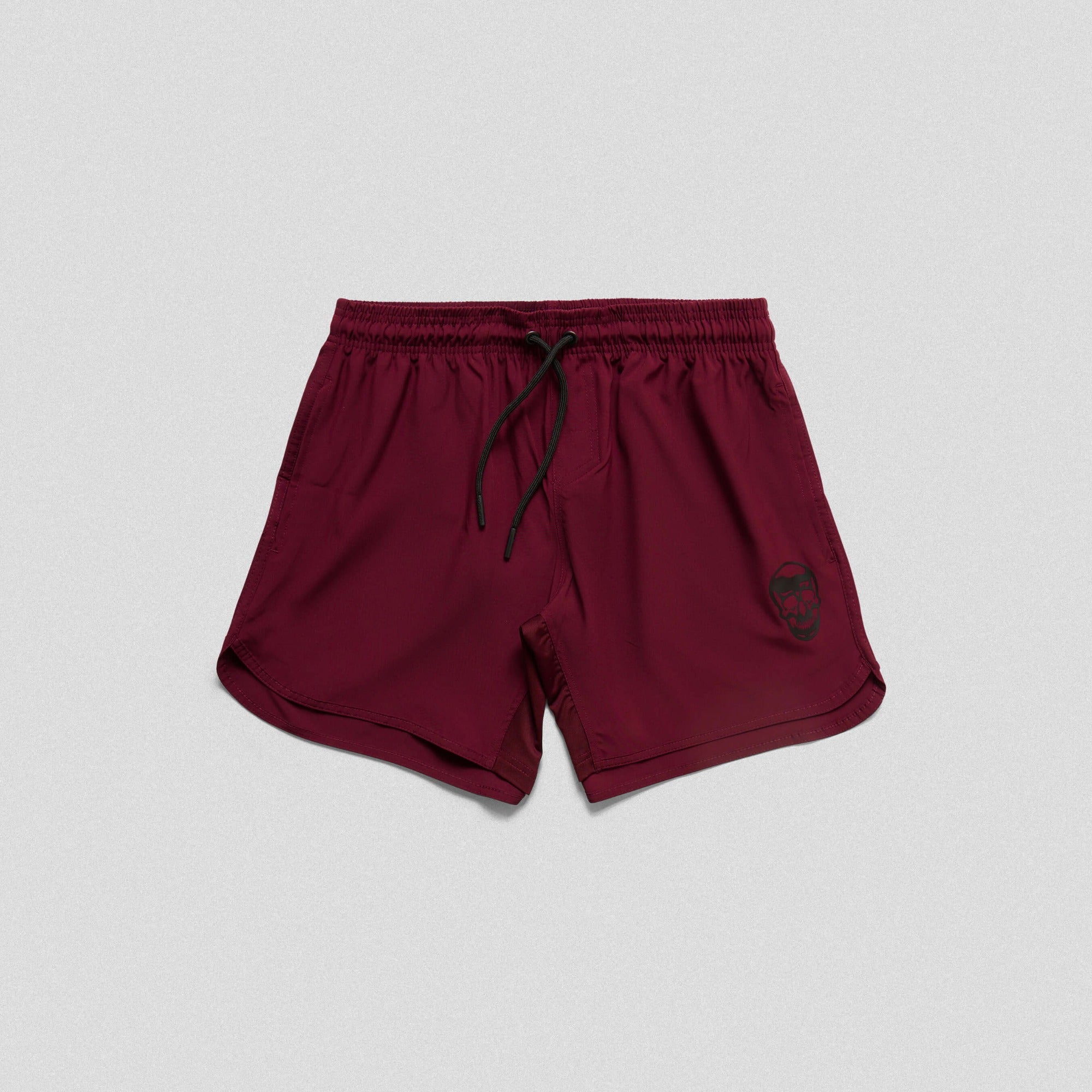 burgundy training shorts lay flat