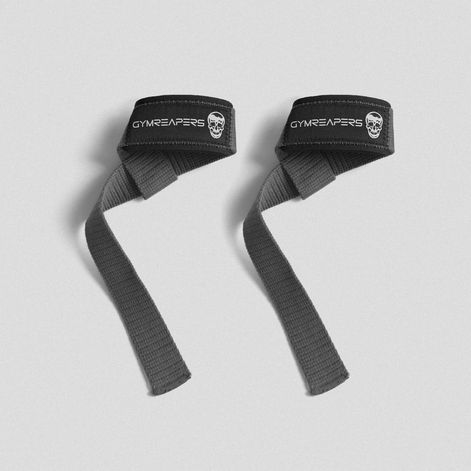 gray lifting straps both wrapped