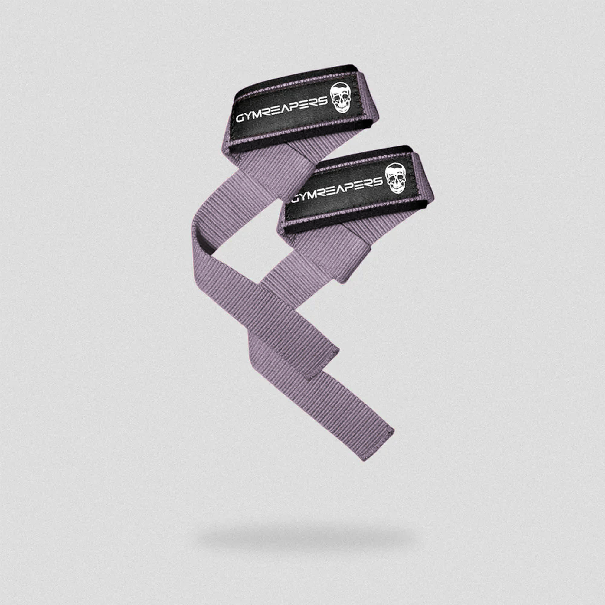 lilac lifting straps on studio gray background