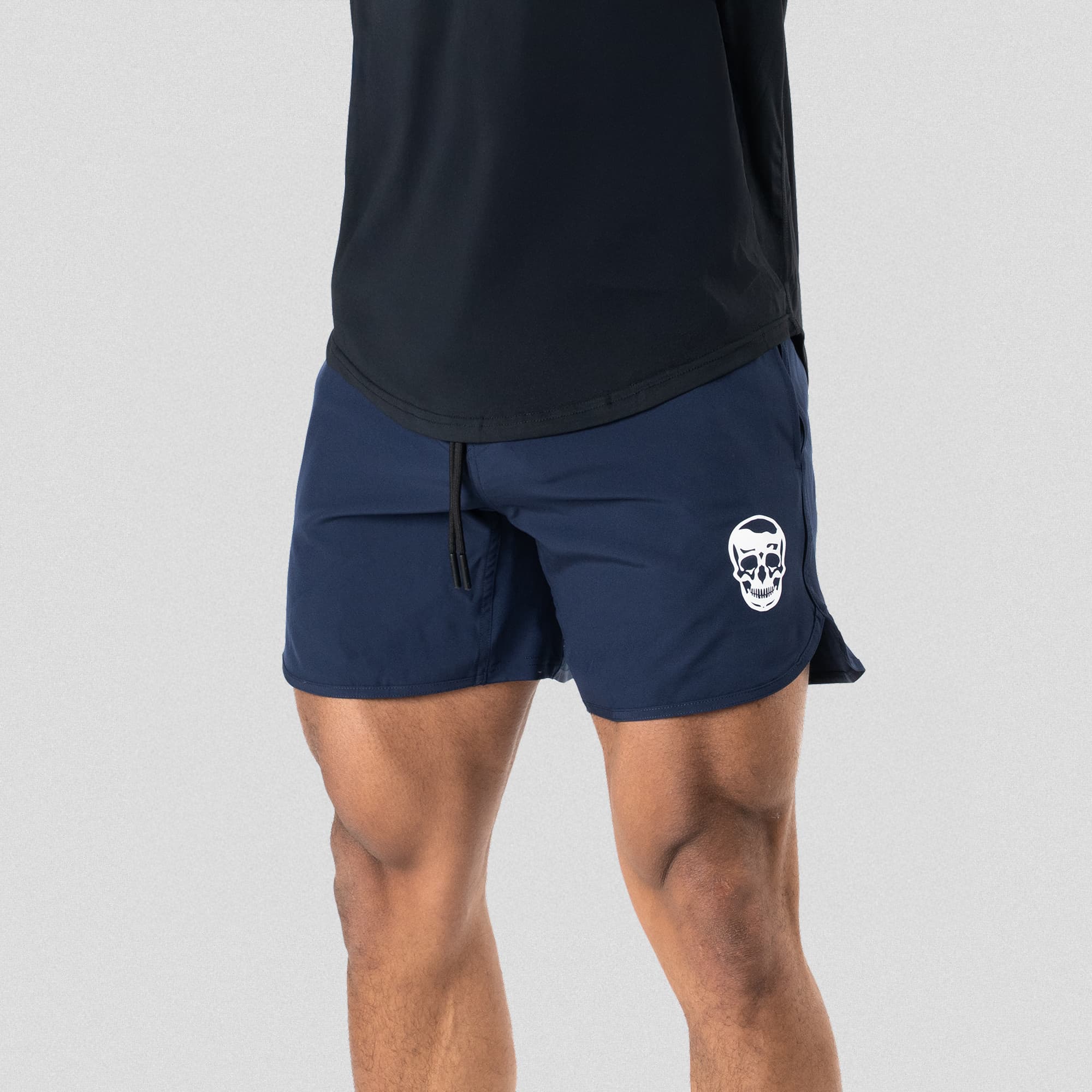training shorts navy front main studio shot