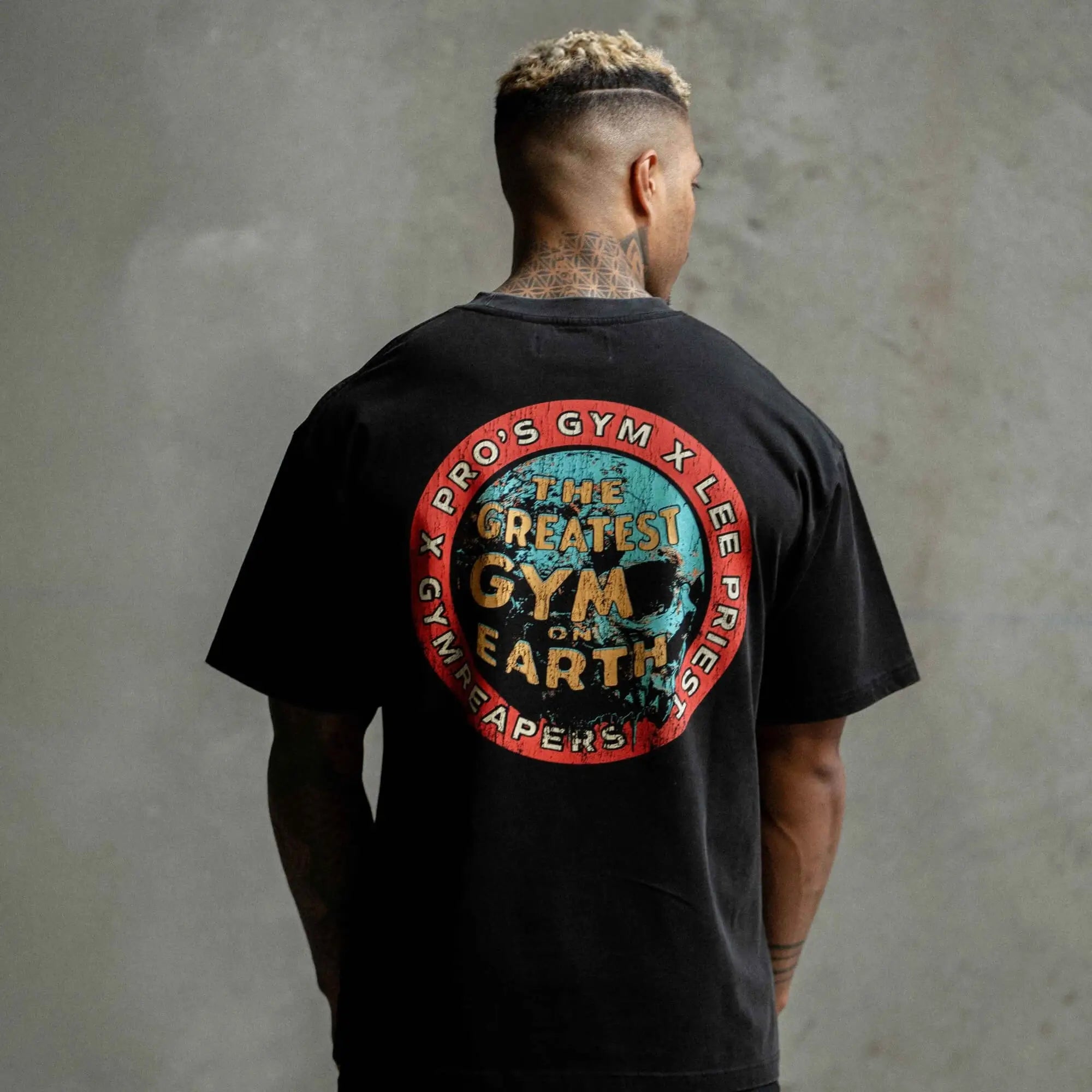 pros gym tee back full view concrete background