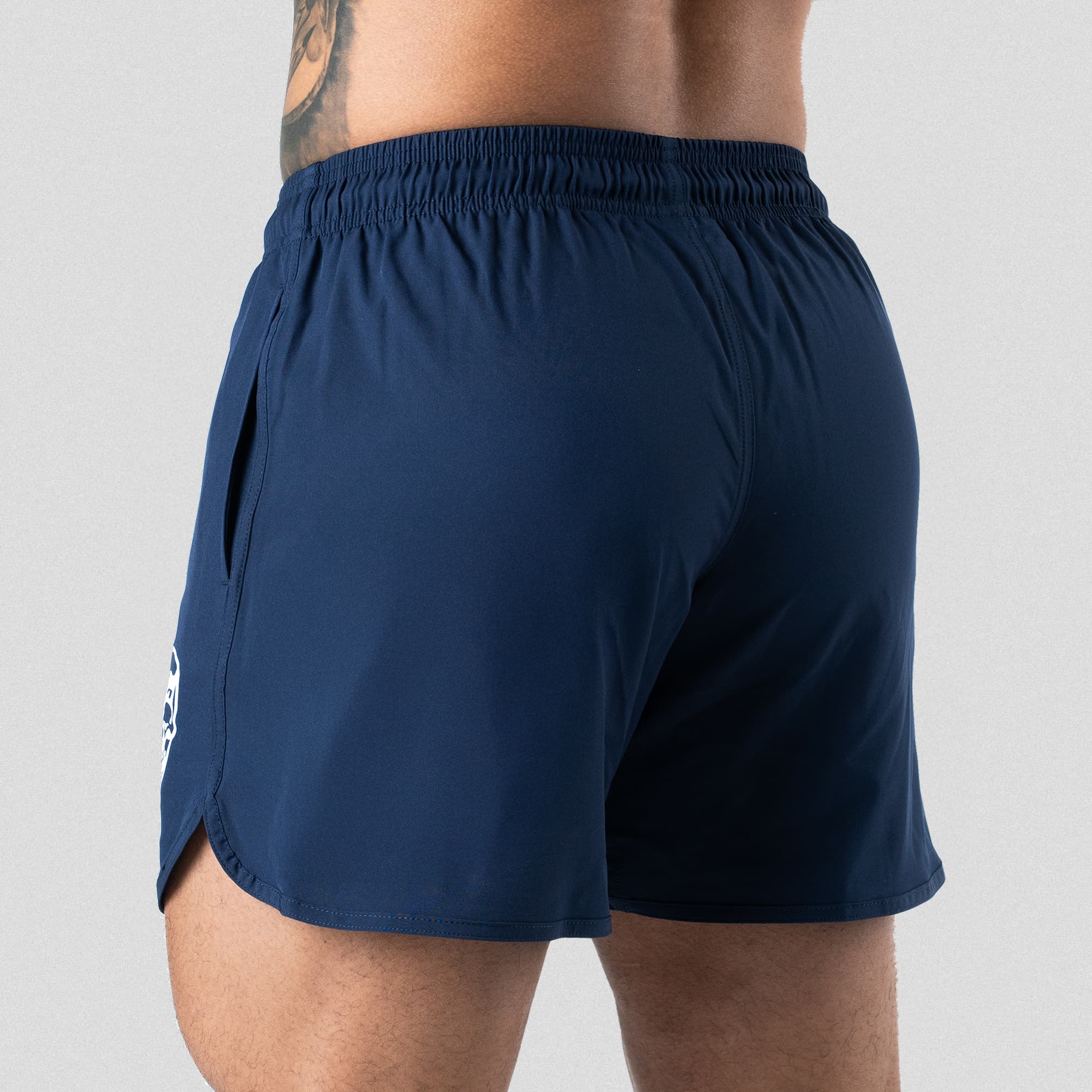 training shorts navy back studio shot