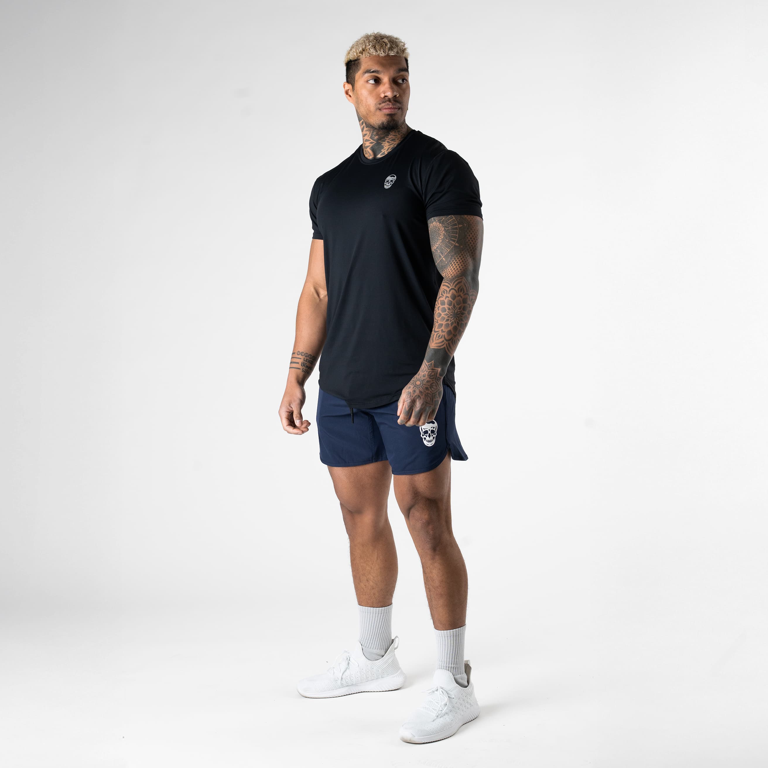 training shorts navy full studio shot