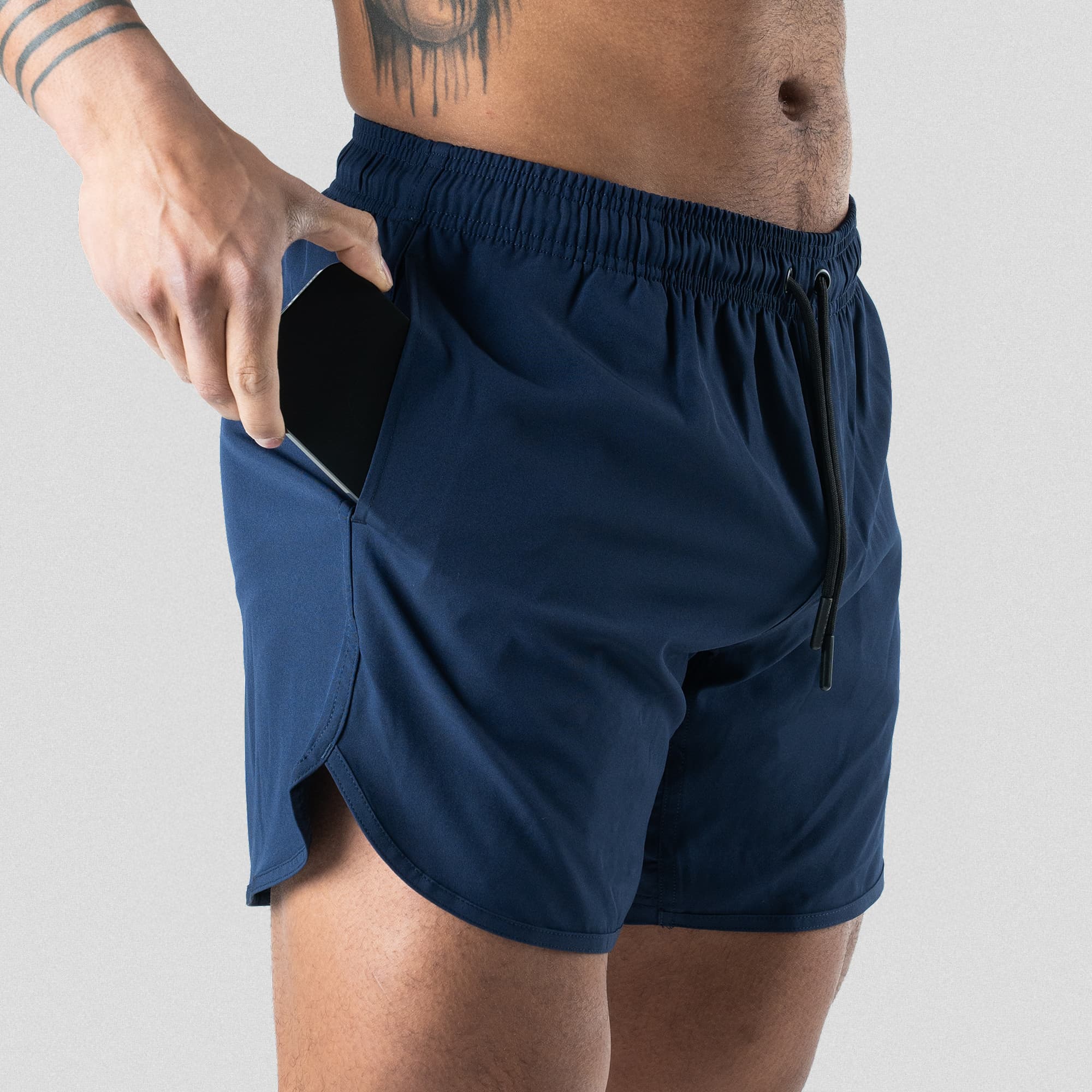training shorts navy pocket studio shot