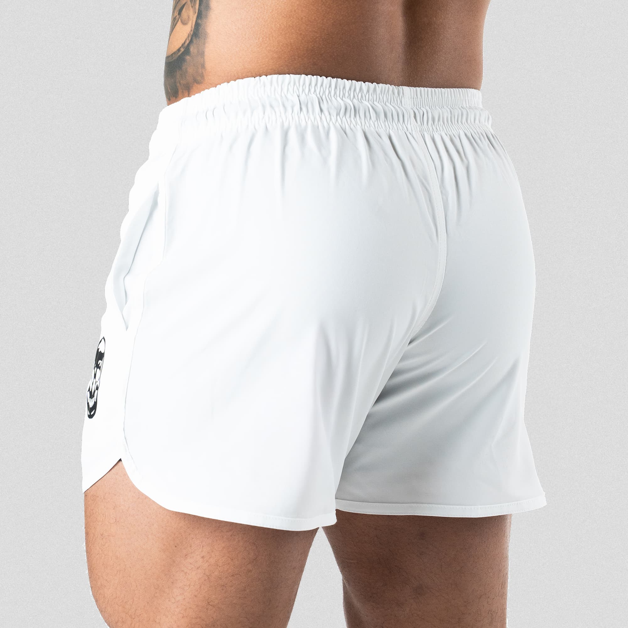 training shorts white back studio
