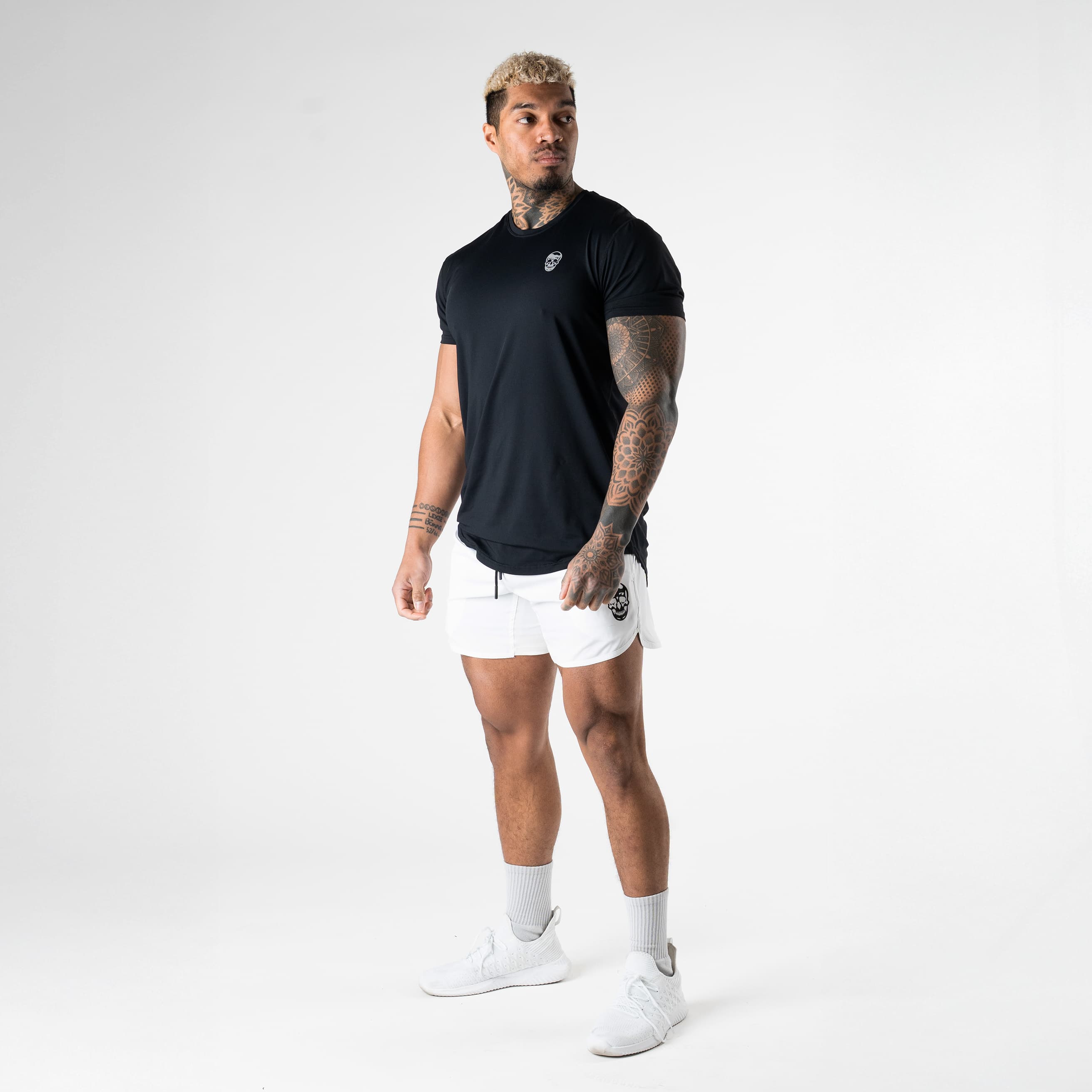 training shorts white full shot studio