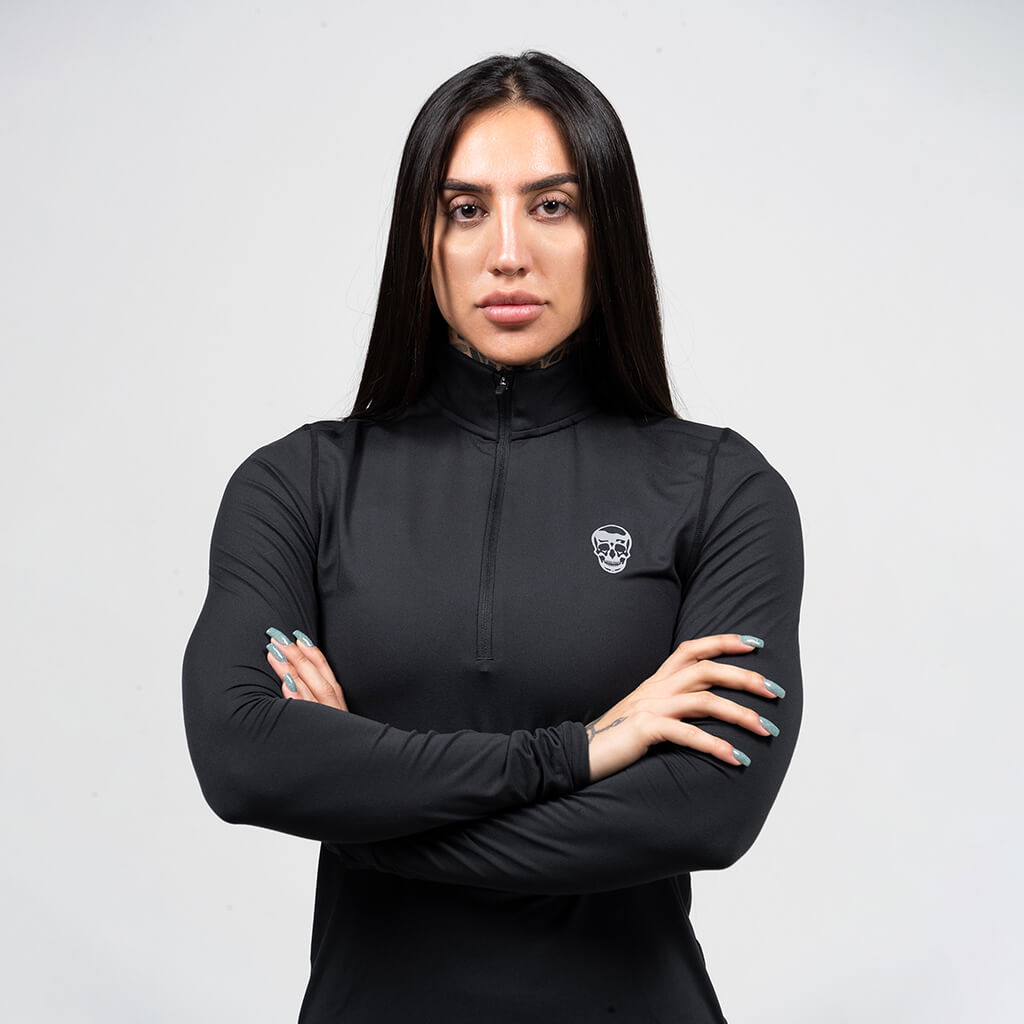 womens performance 1/4 zip black detail