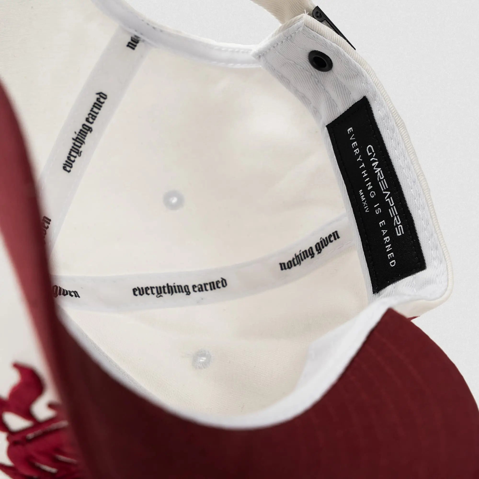 5 panel initial hat white maroon inside