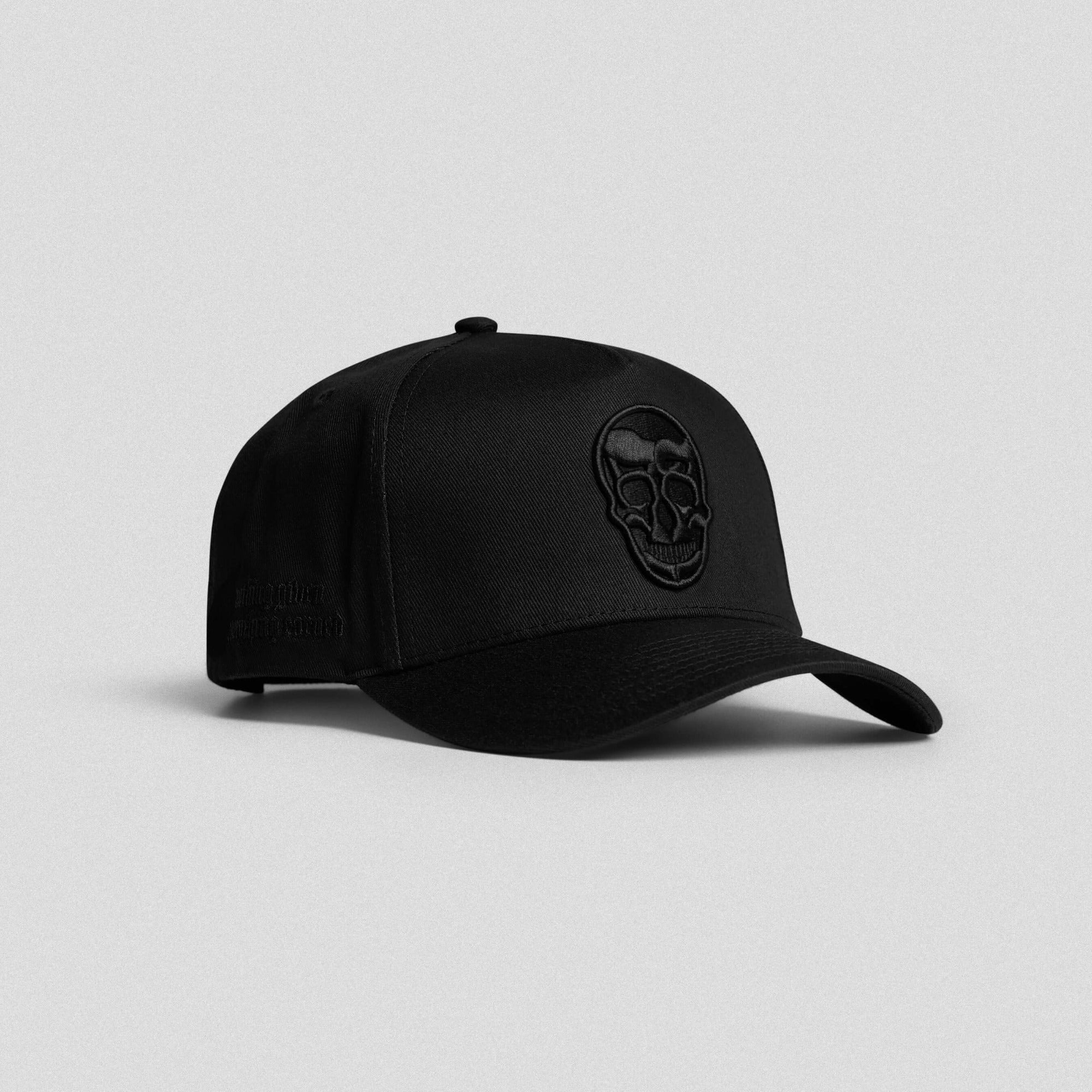 5 panel skull hat black black front