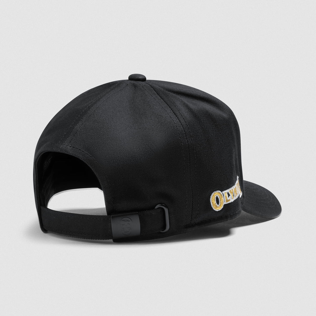 Angled back view showing the adjustable clasp on the back of the Champions Gold 5-Panel Hat