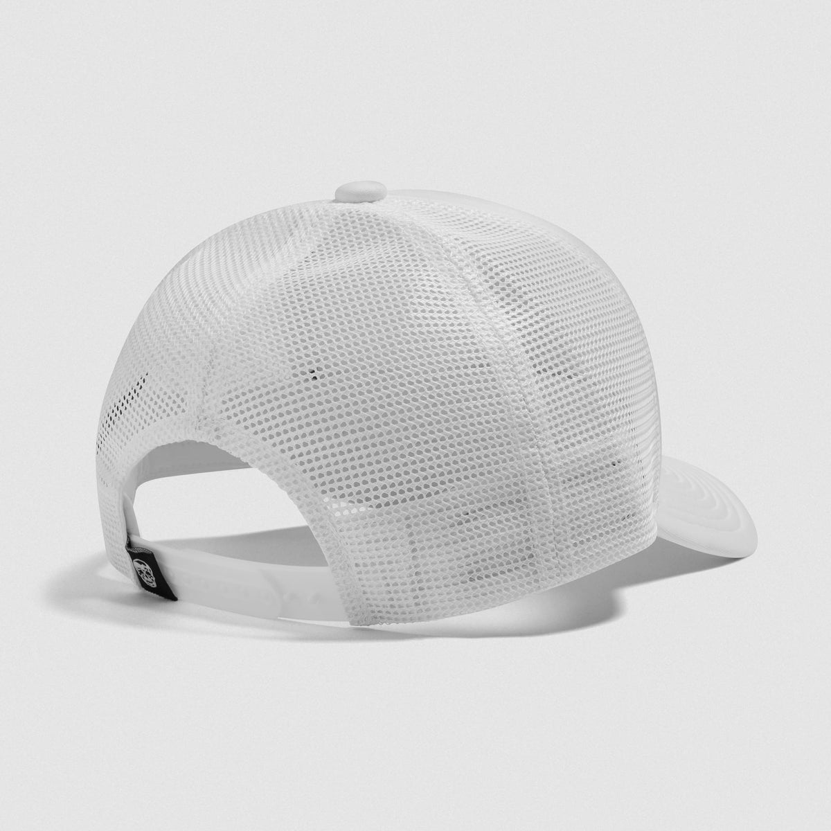 Back angled view of the Signature Foam Trucker displaying the adjustable notches for a personalized fit on the back of the hat