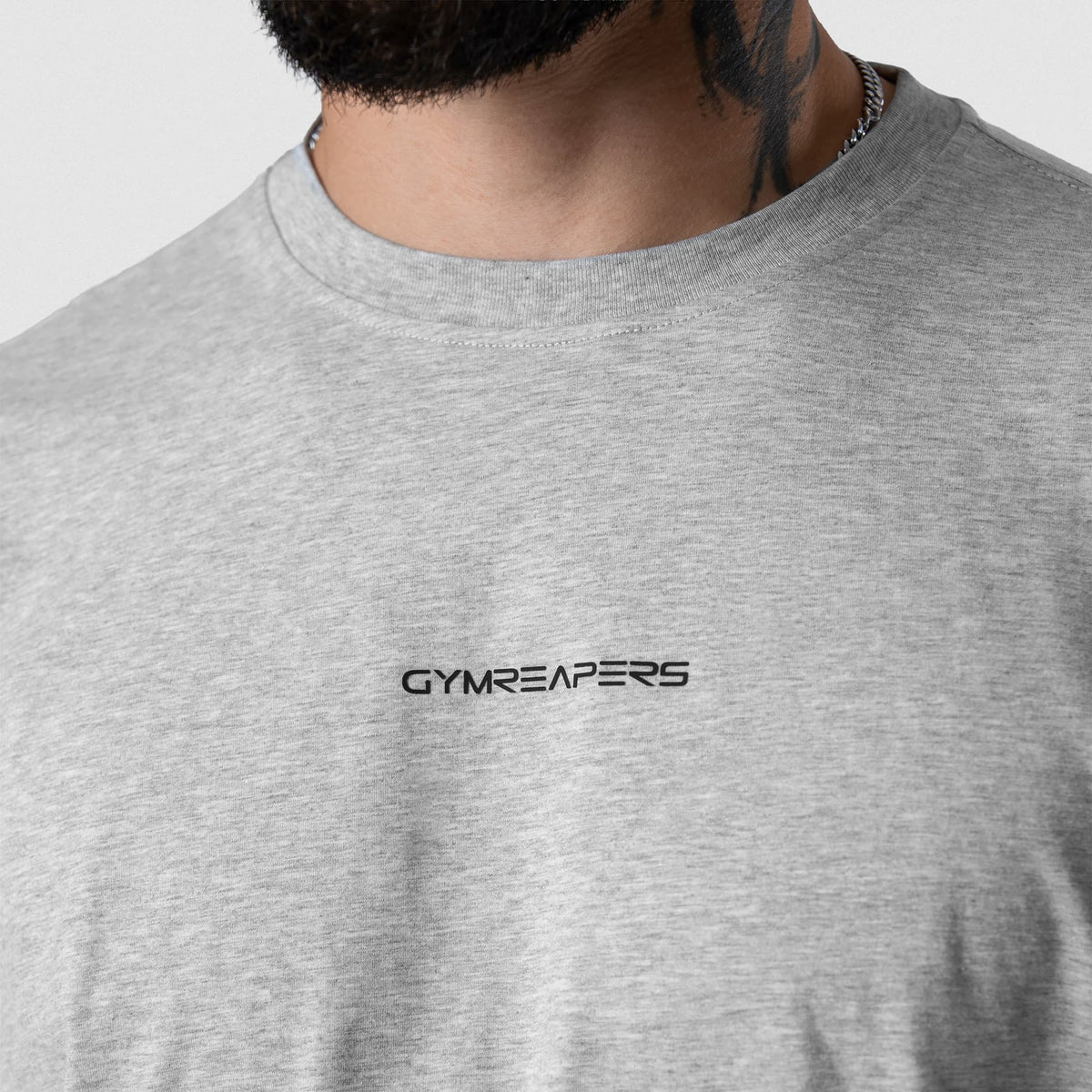Axis Box Tee - Heather Gray neckline and chest logo detail