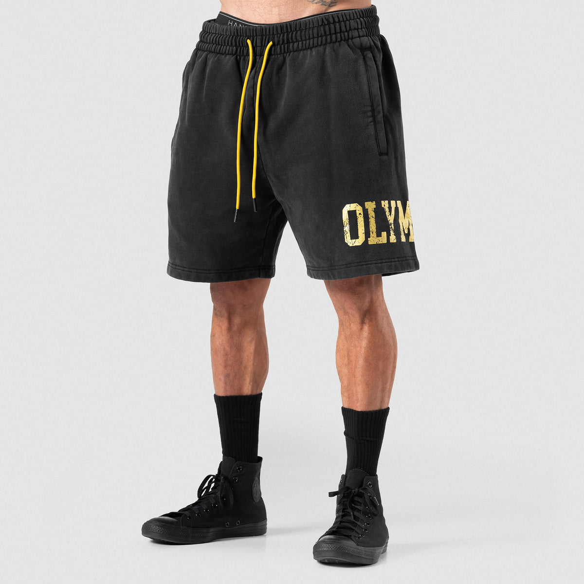 Front view of male model wearing the Joes Olympia Sweatshort in Black