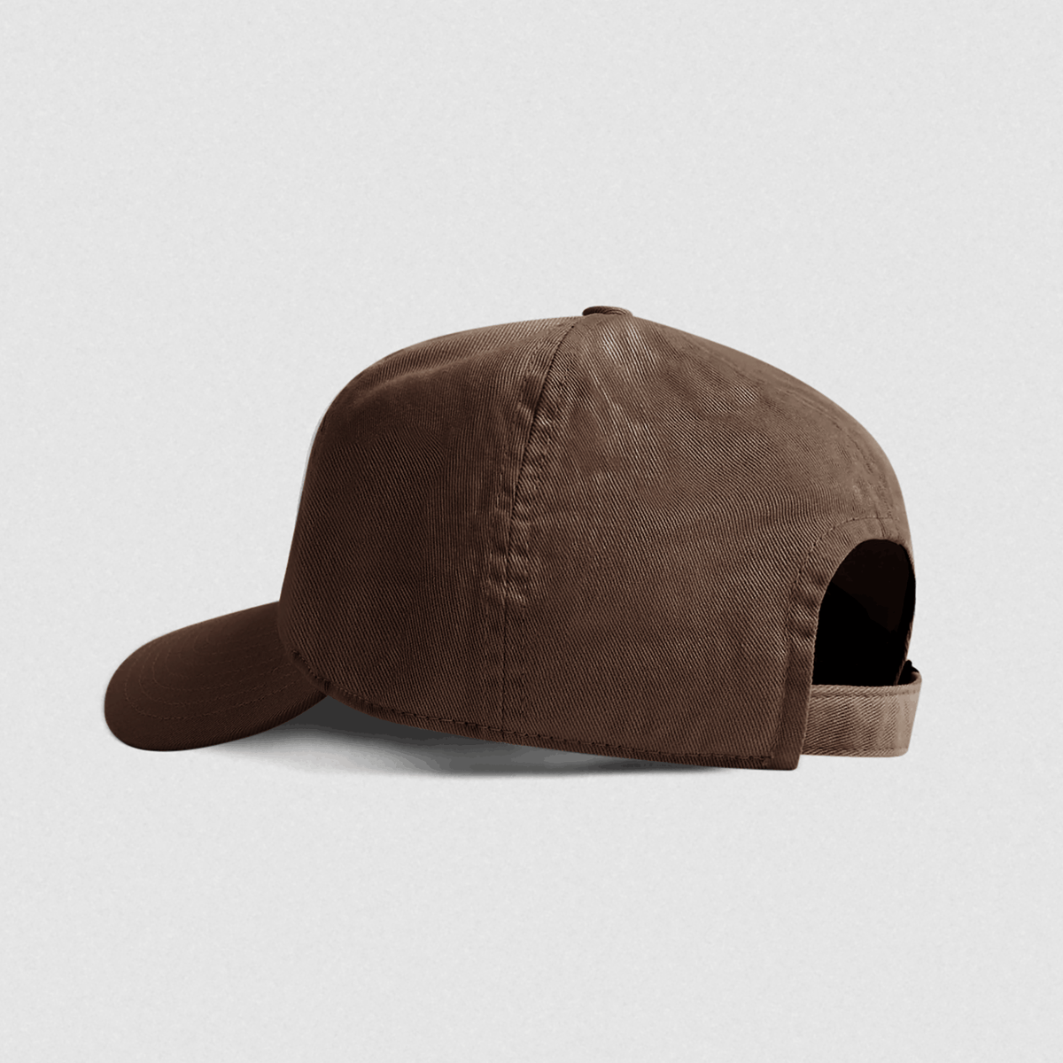 Washed 6-Panel Dad Hat in Brown – Side Profile Detail