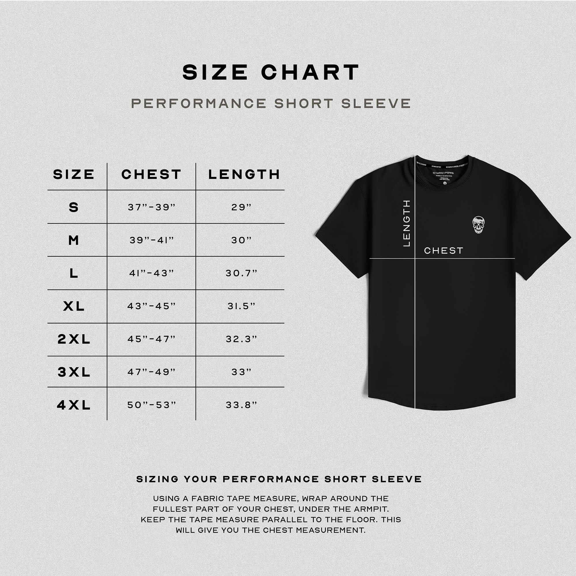 black performance short sleeve shirts size guide