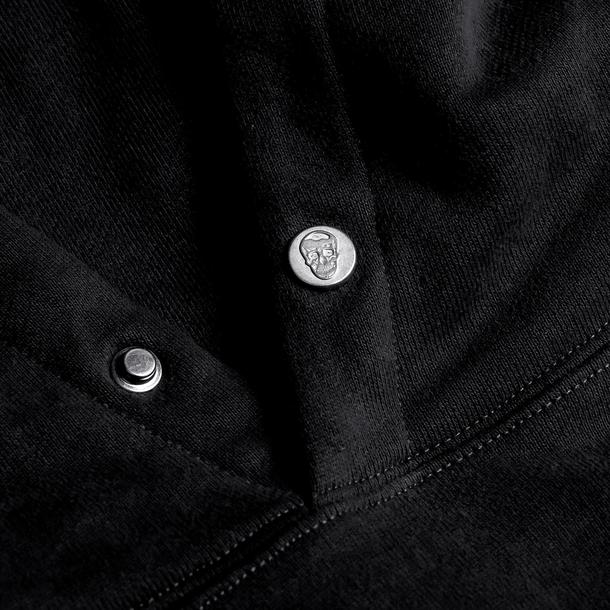 Black/Black Heavyweight Hoodie lay flat branded buttons