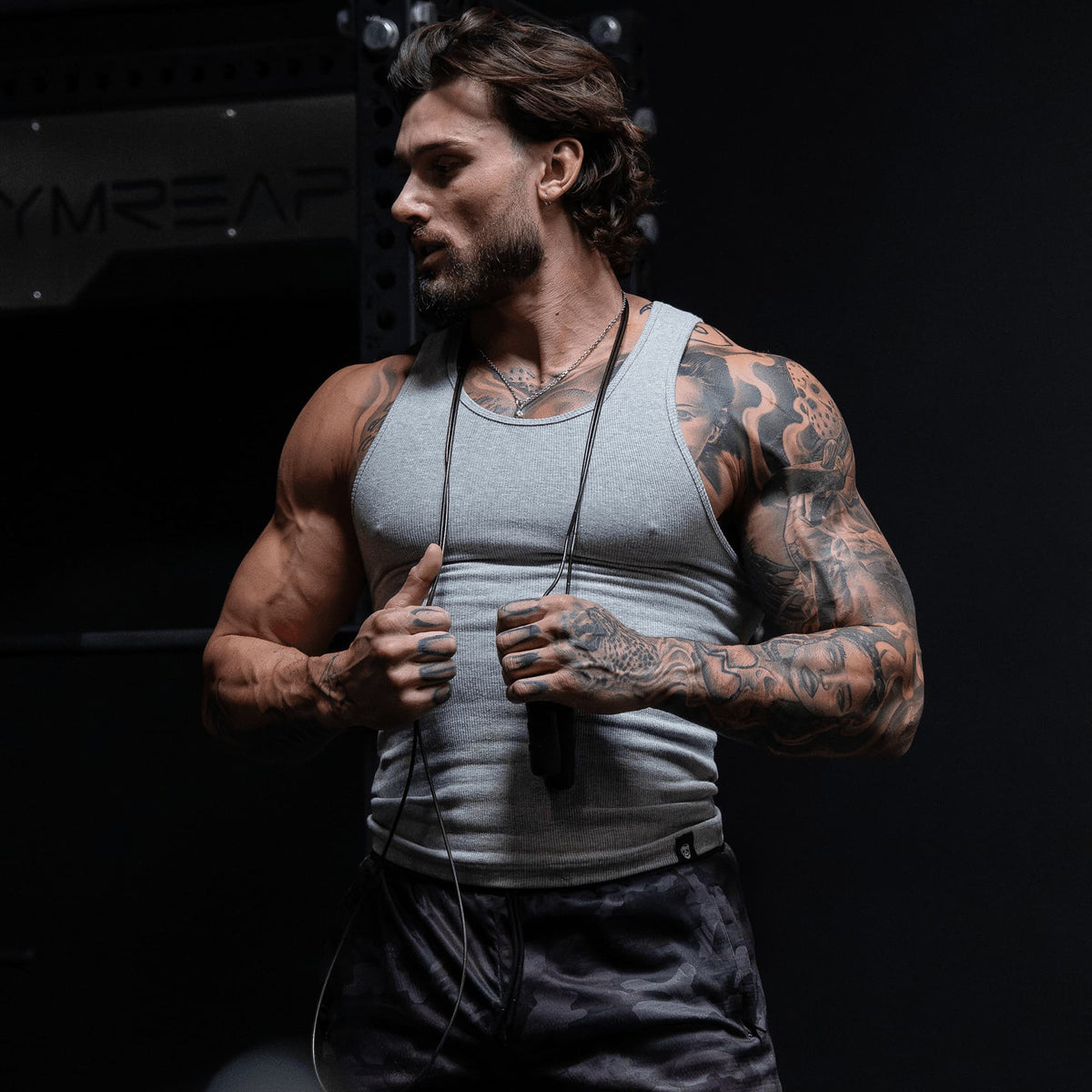 Men's Ribbed Tank 3-Pack in Gray – Lifestyle, Holding jumprope