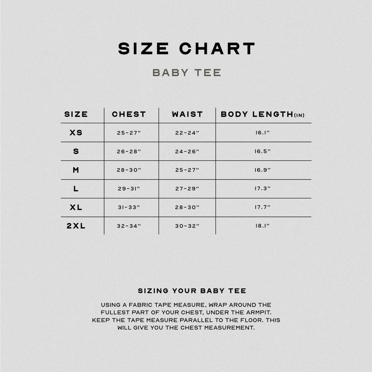 Axis Support Tank size chart