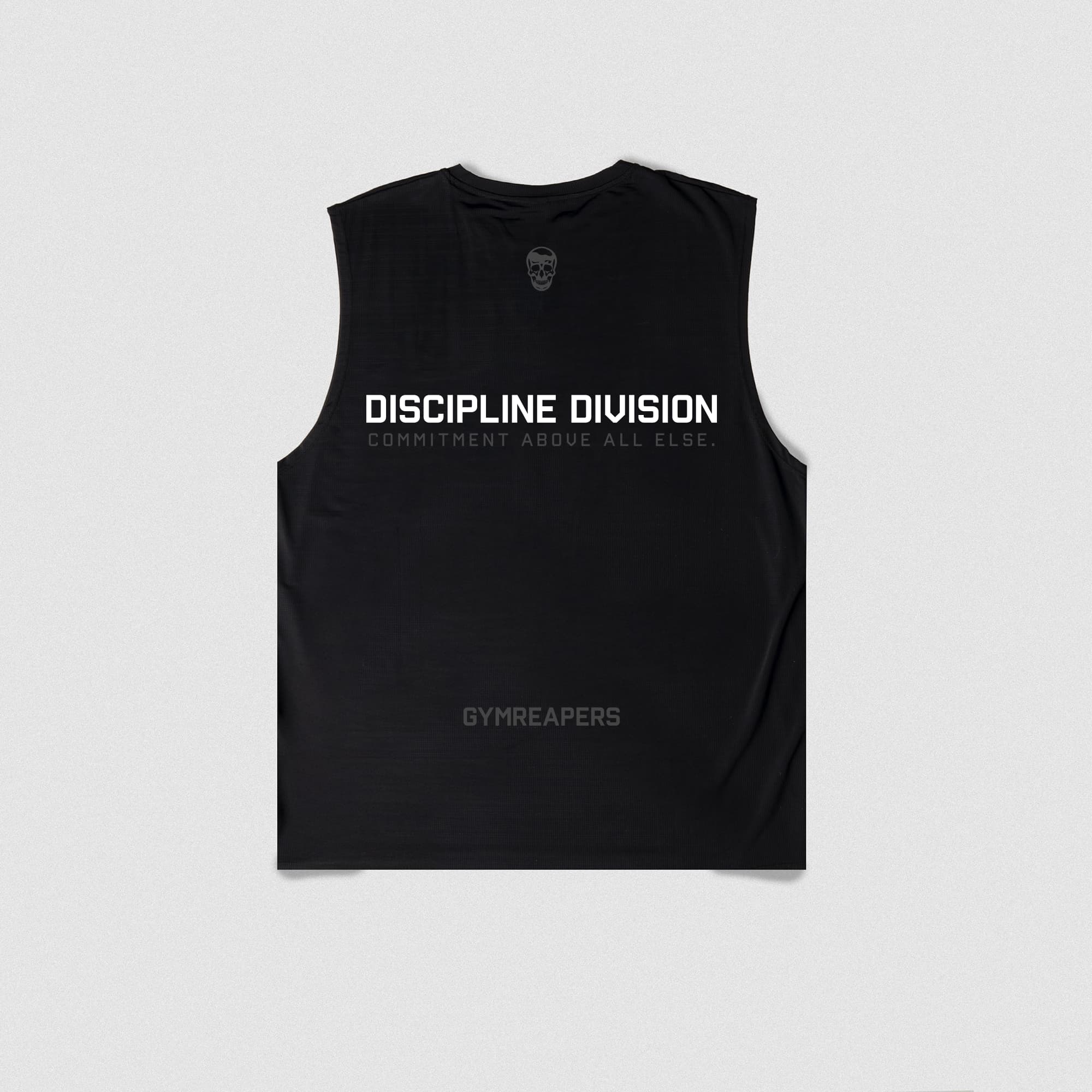 discipline division graphic tank lay flat back side