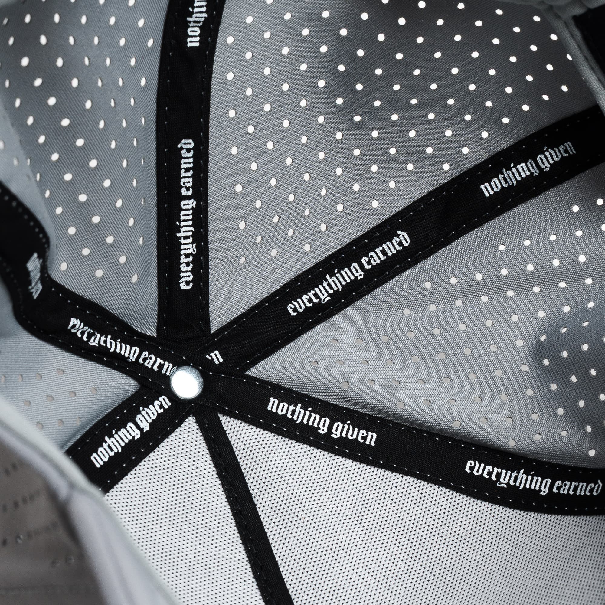 Hybrid Performance 5-Panel Hat - Gray/White detail shot of inside of hat