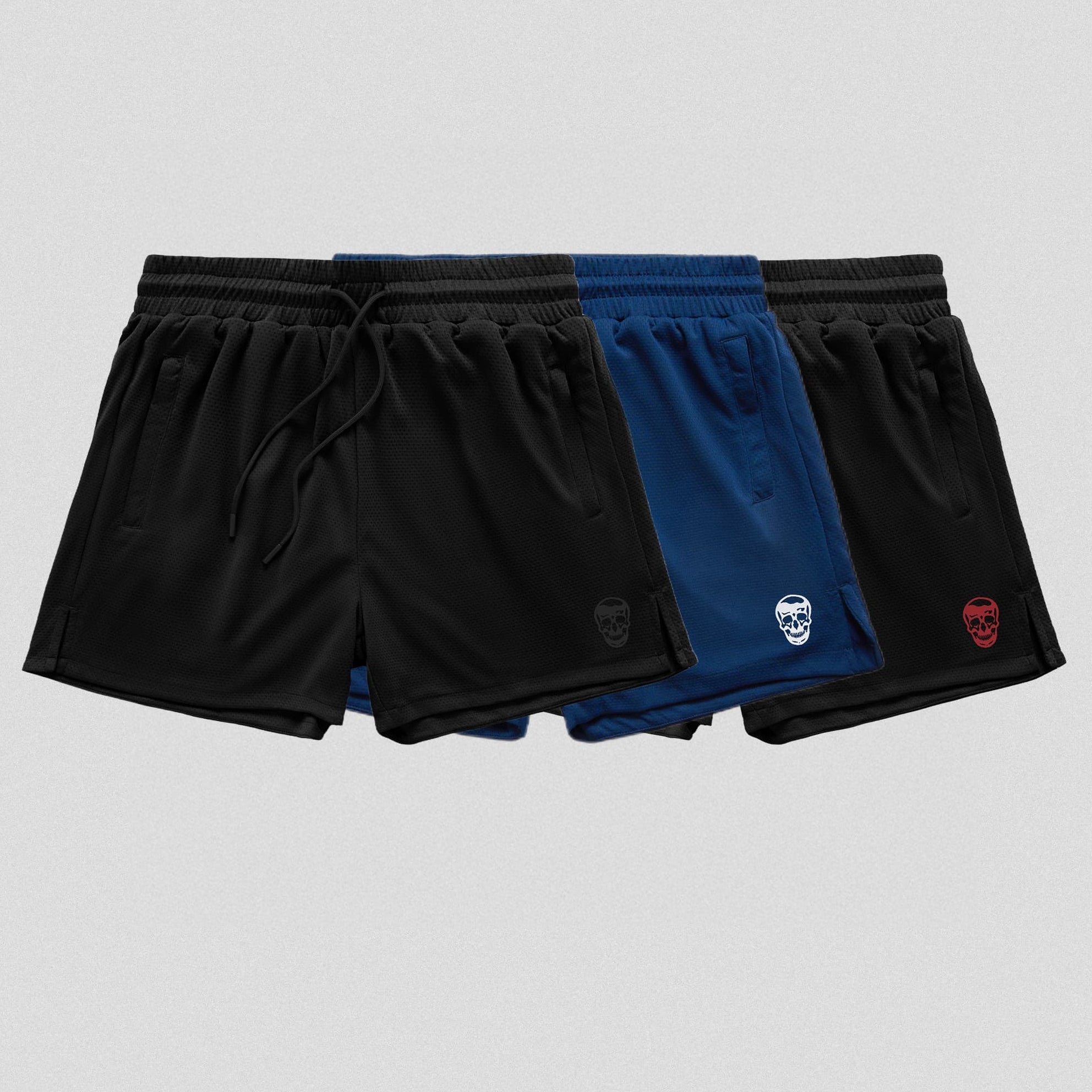 Core Skull Mesh Shorts 3-Pack - Black / Royal Blue / Black/Red