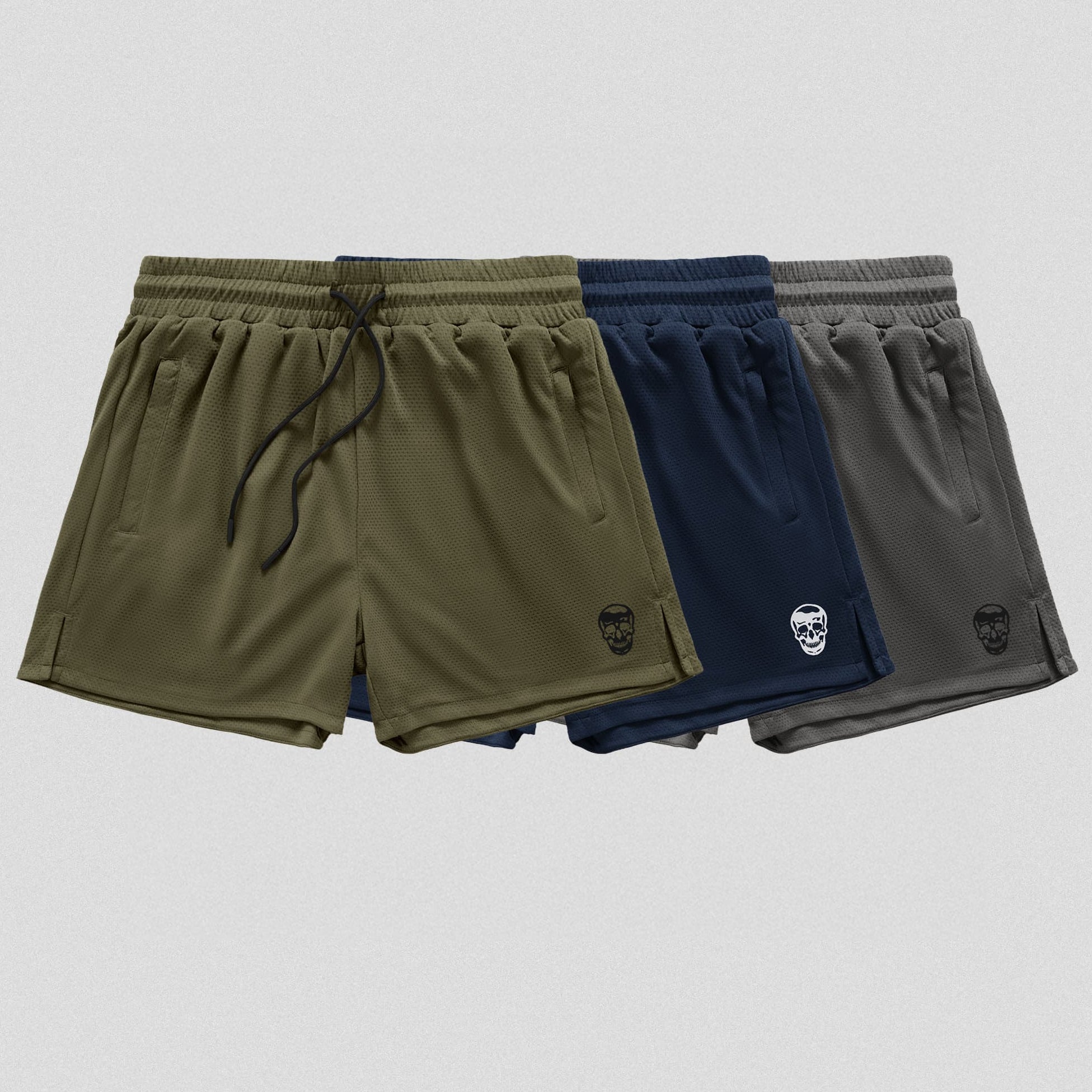 Core Skull Mesh Shorts 3-Pack - Khaki Green / Navy / Storm