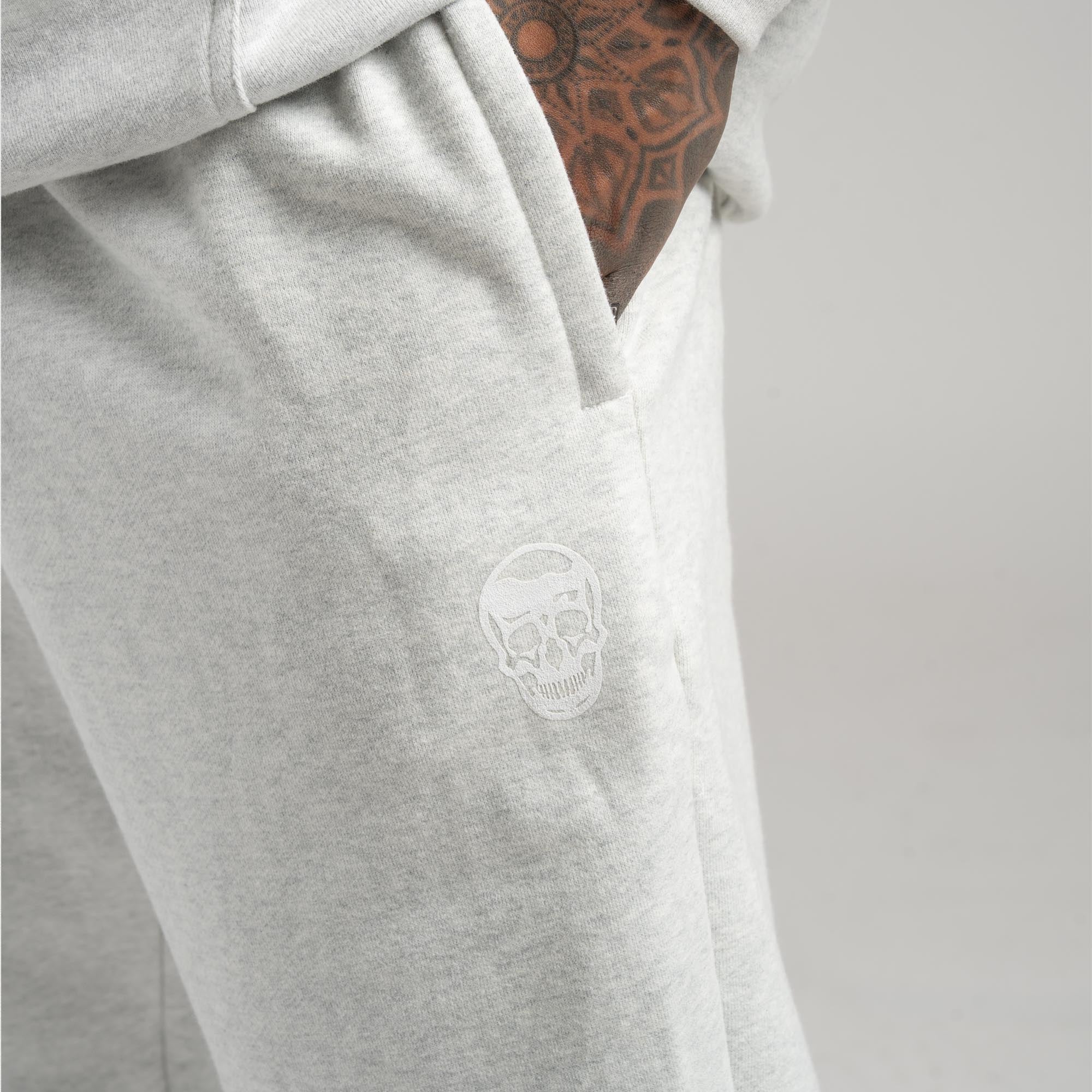 heavy weight jogger light heather gray hand in pocket