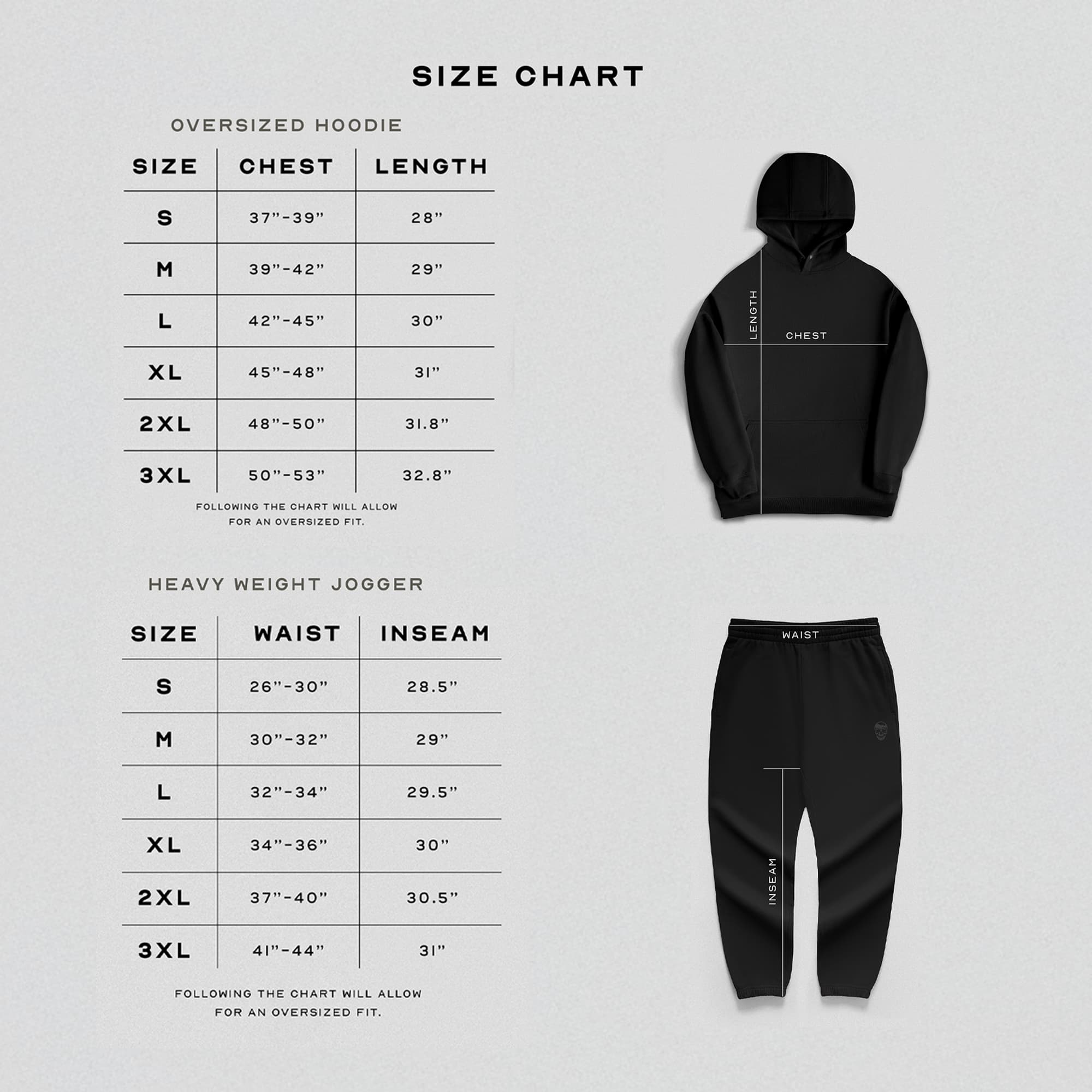 heavyweight hoodie size chart