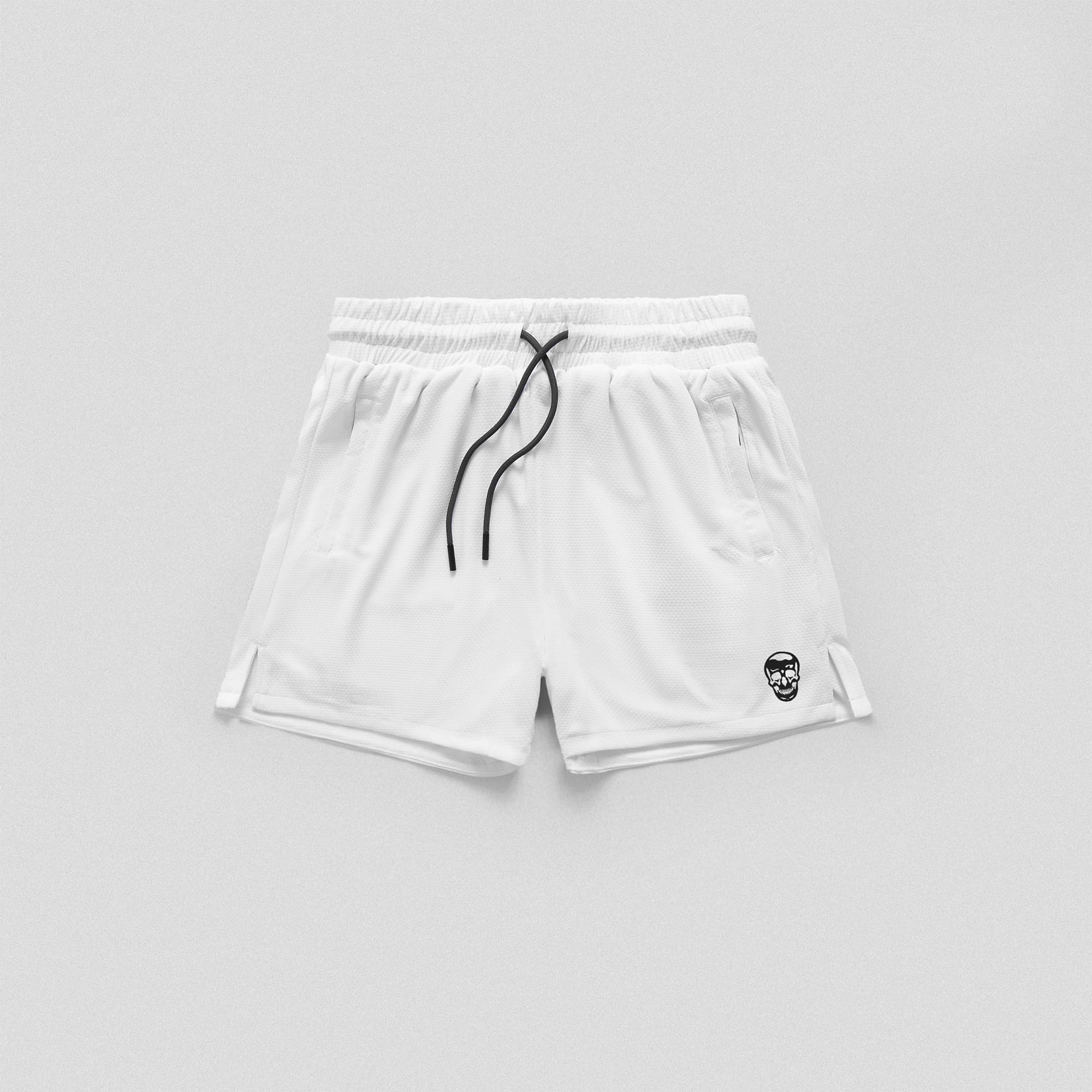 White Core Skull Mesh Training Shorts lay flat front side