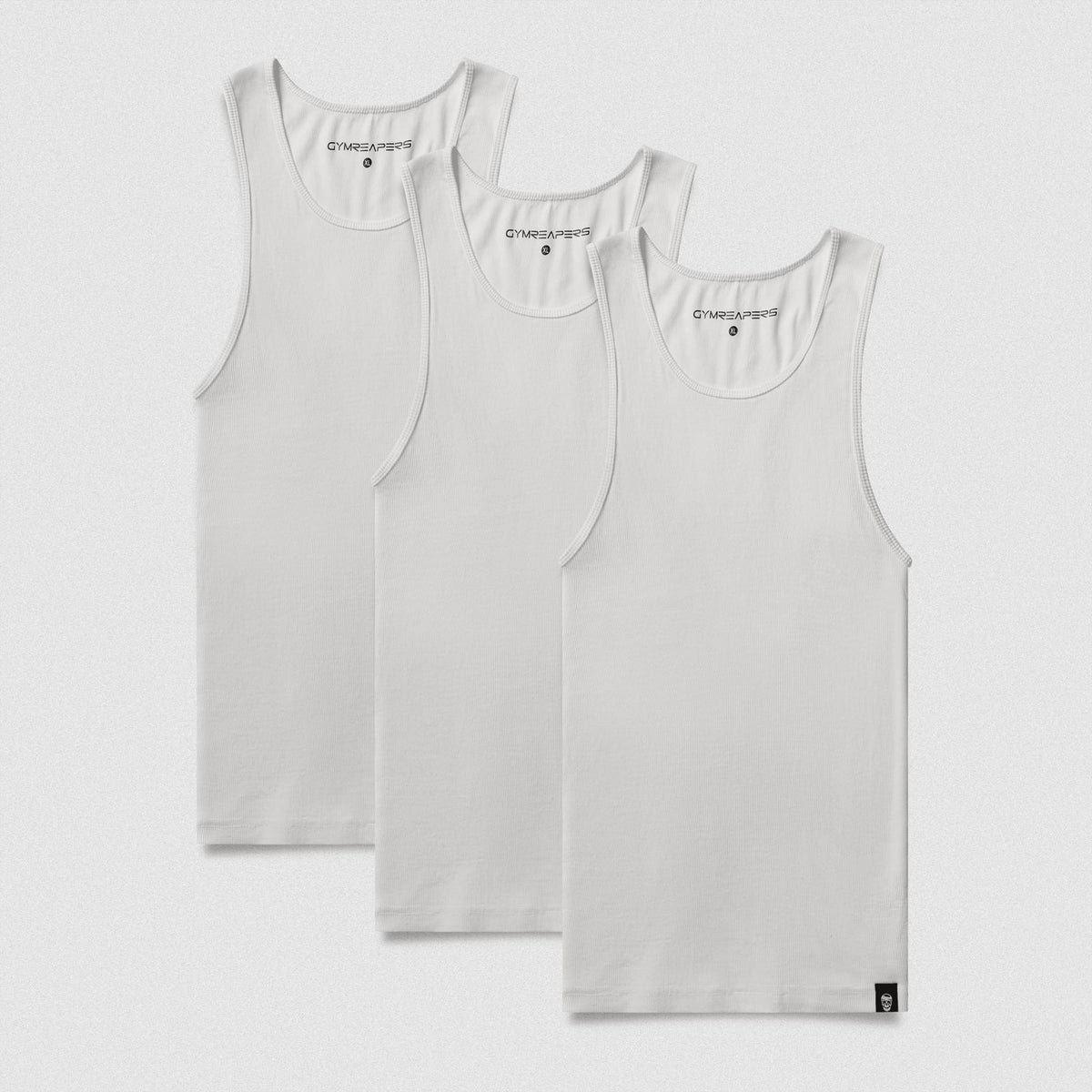 Men's Ribbed Tank 3-Pack in White – Flat Lay, 3-Pack