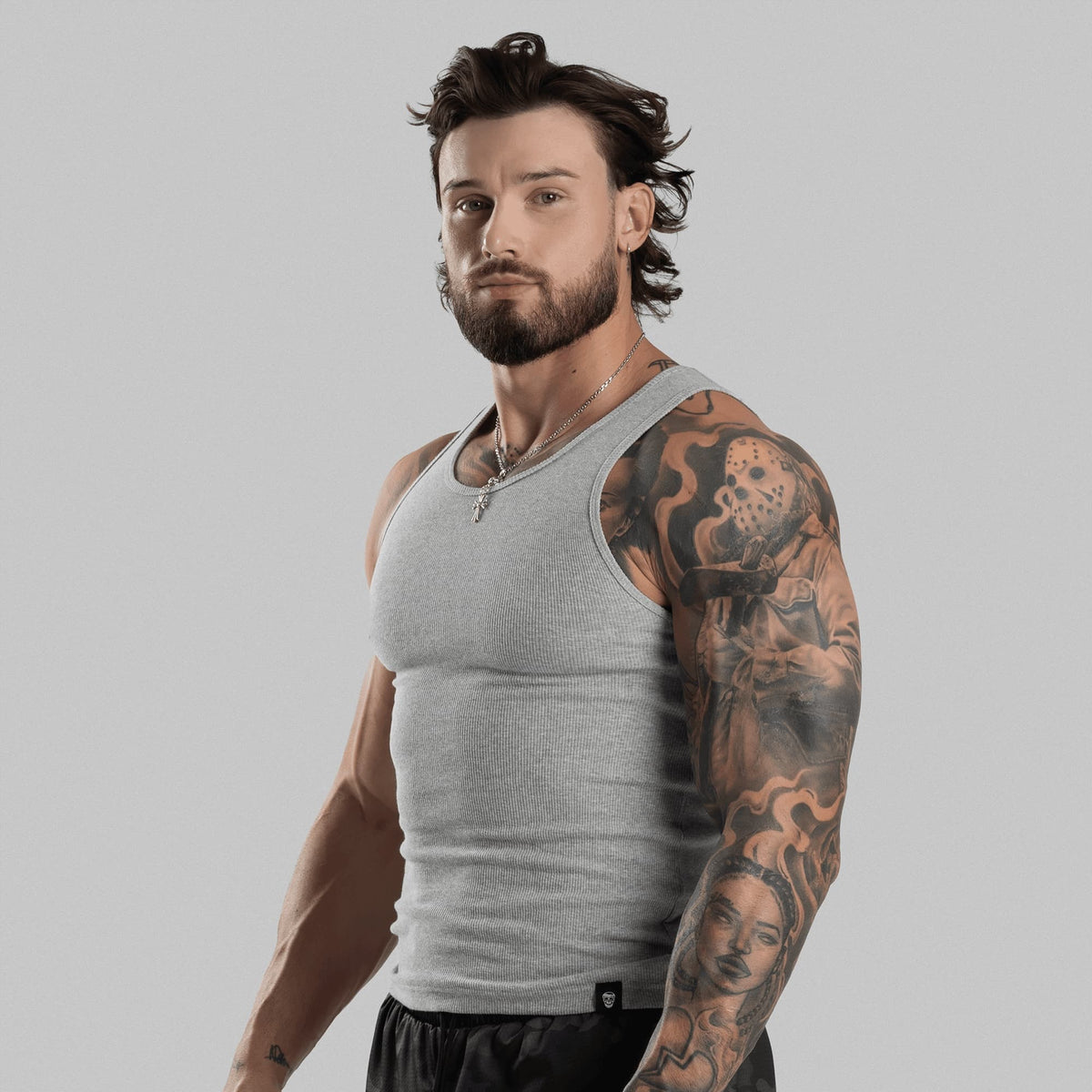 Men's Ribbed Tank 3-Pack in Gray – Front View, Torso