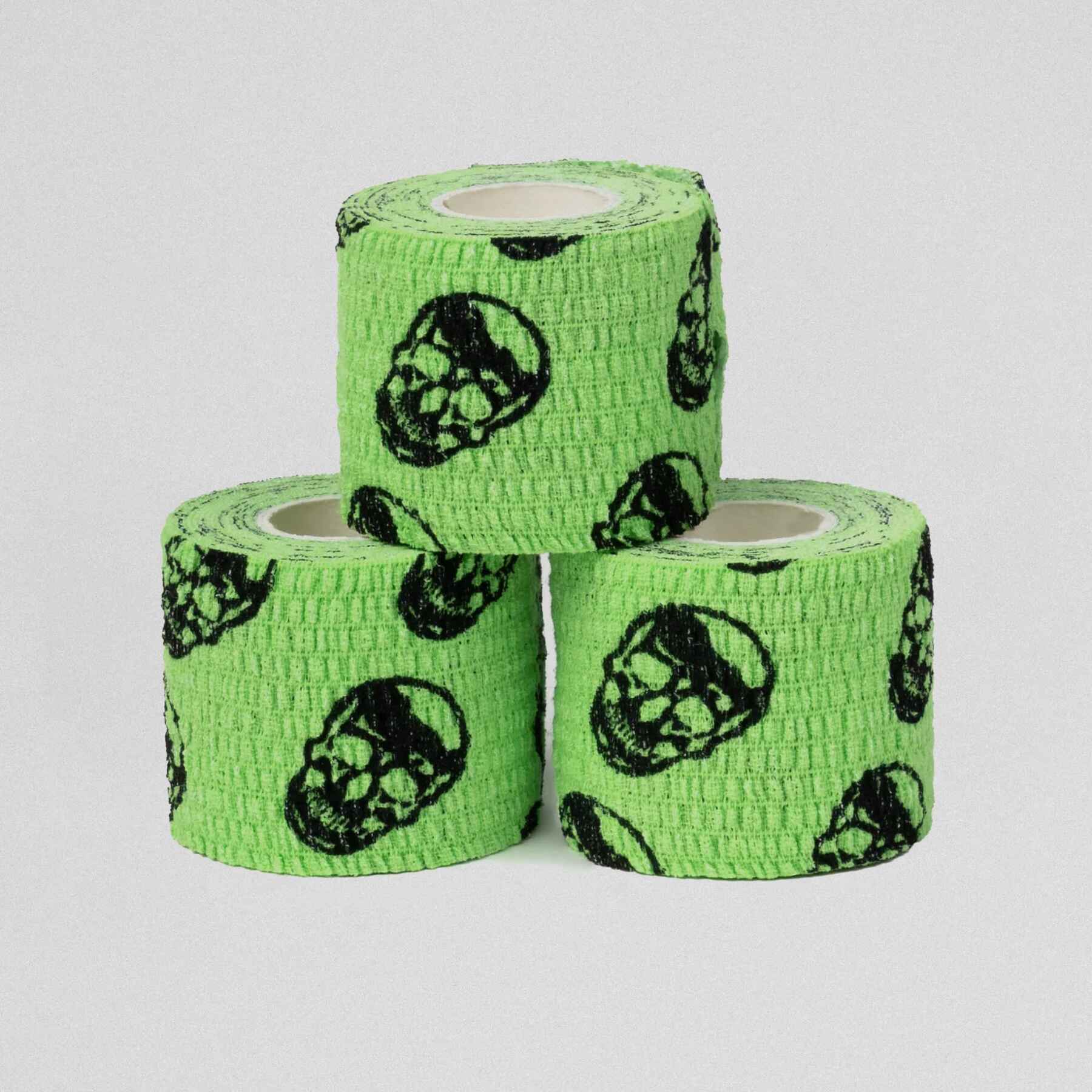 Three pieces of skull tape stacked on top of each other.
