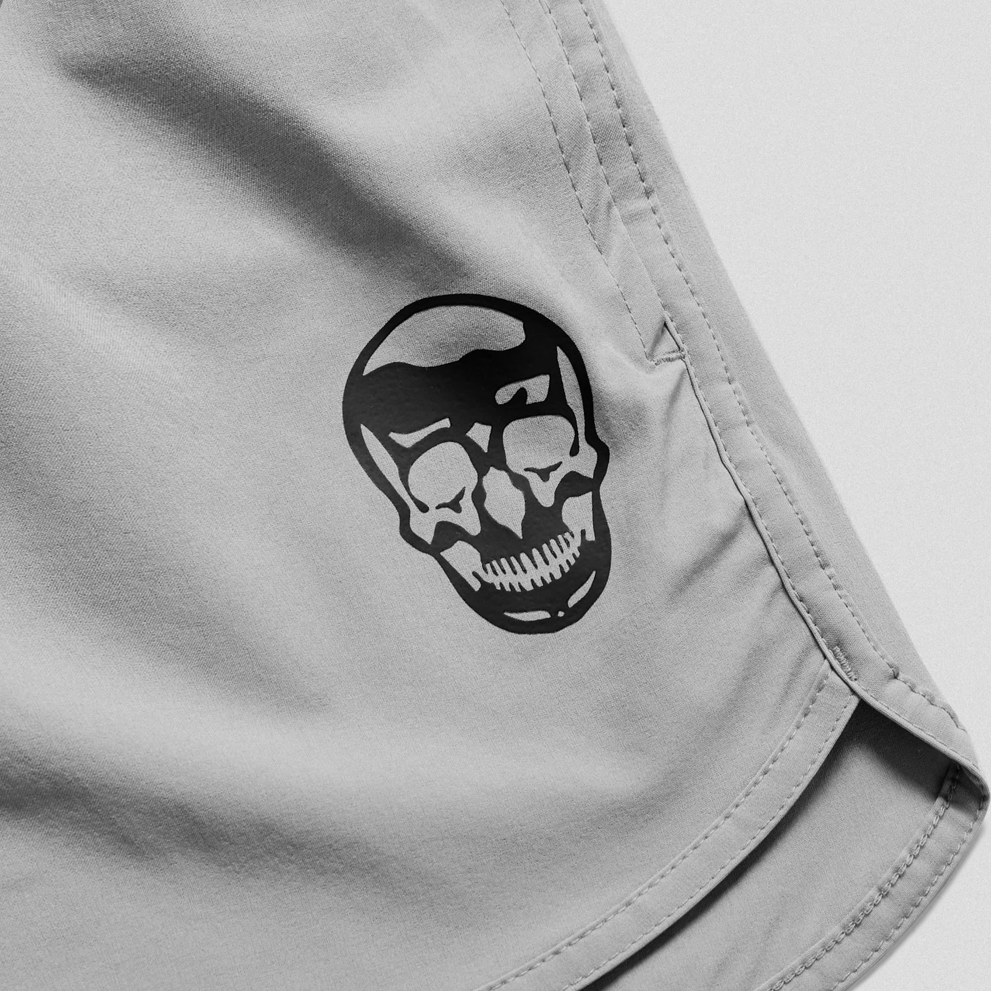 slate training shorts close up shot of logo