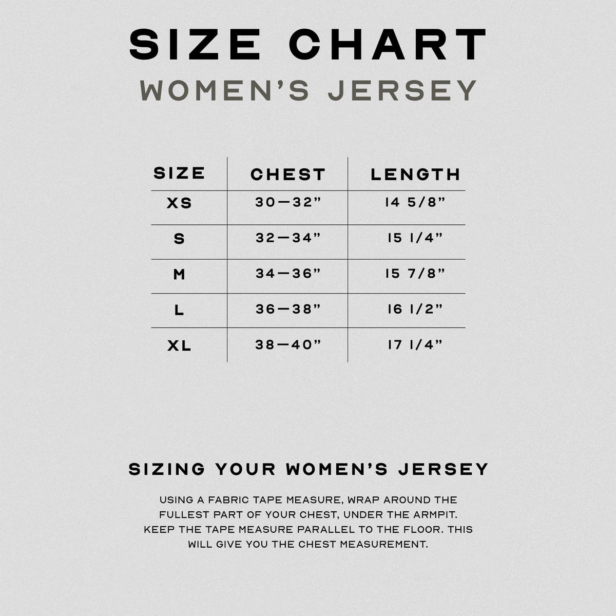women's jersey size chart