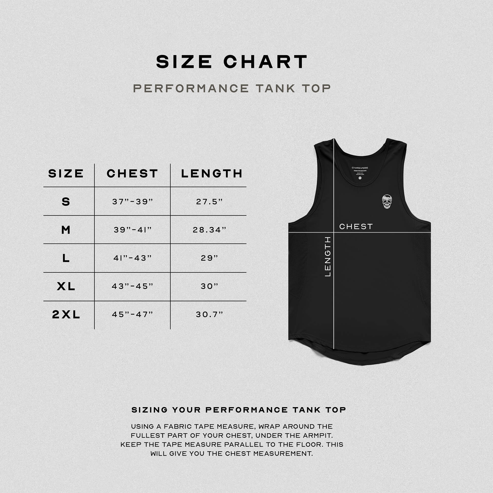 black performance tank top size guide