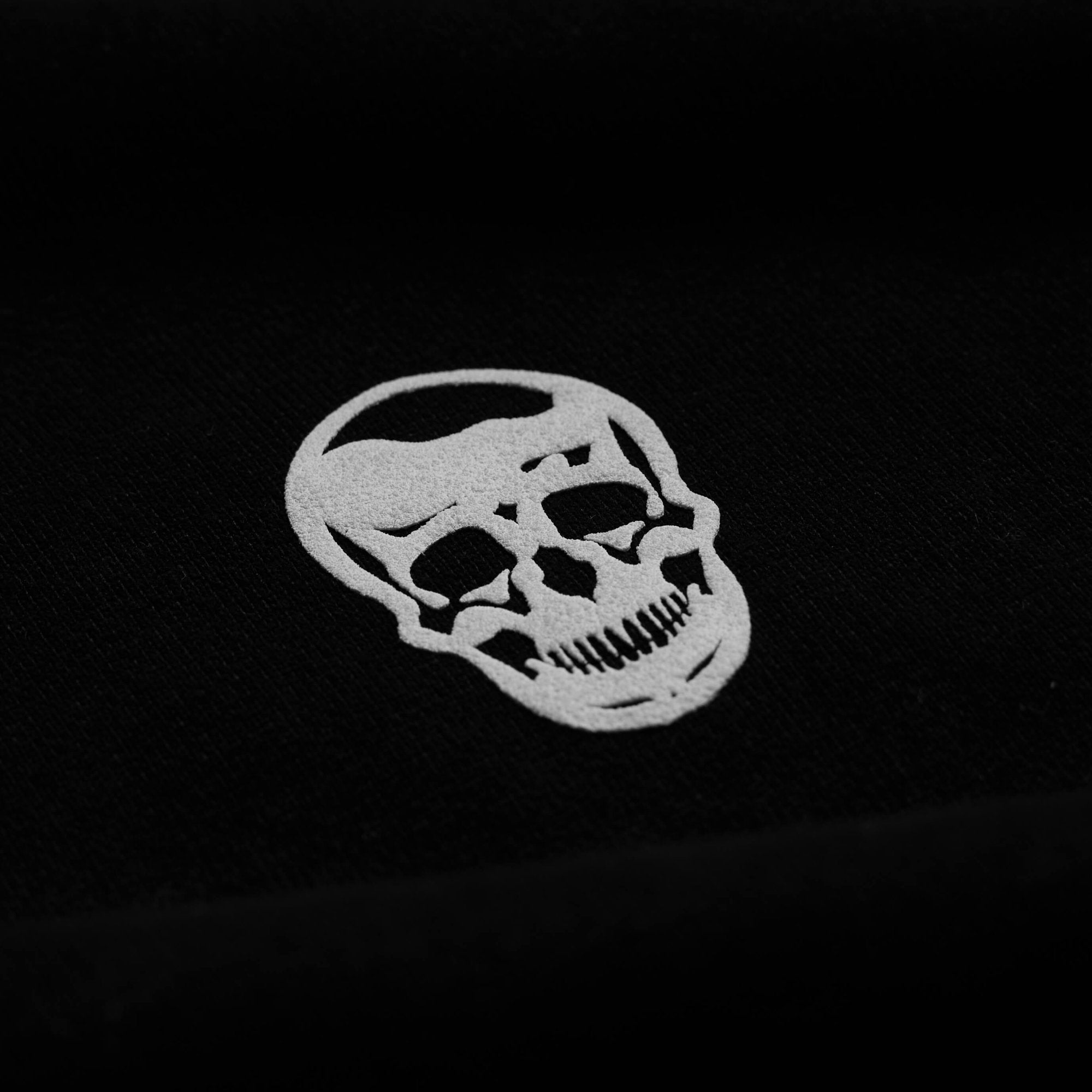 heavy weight hoodie black white front detail skull