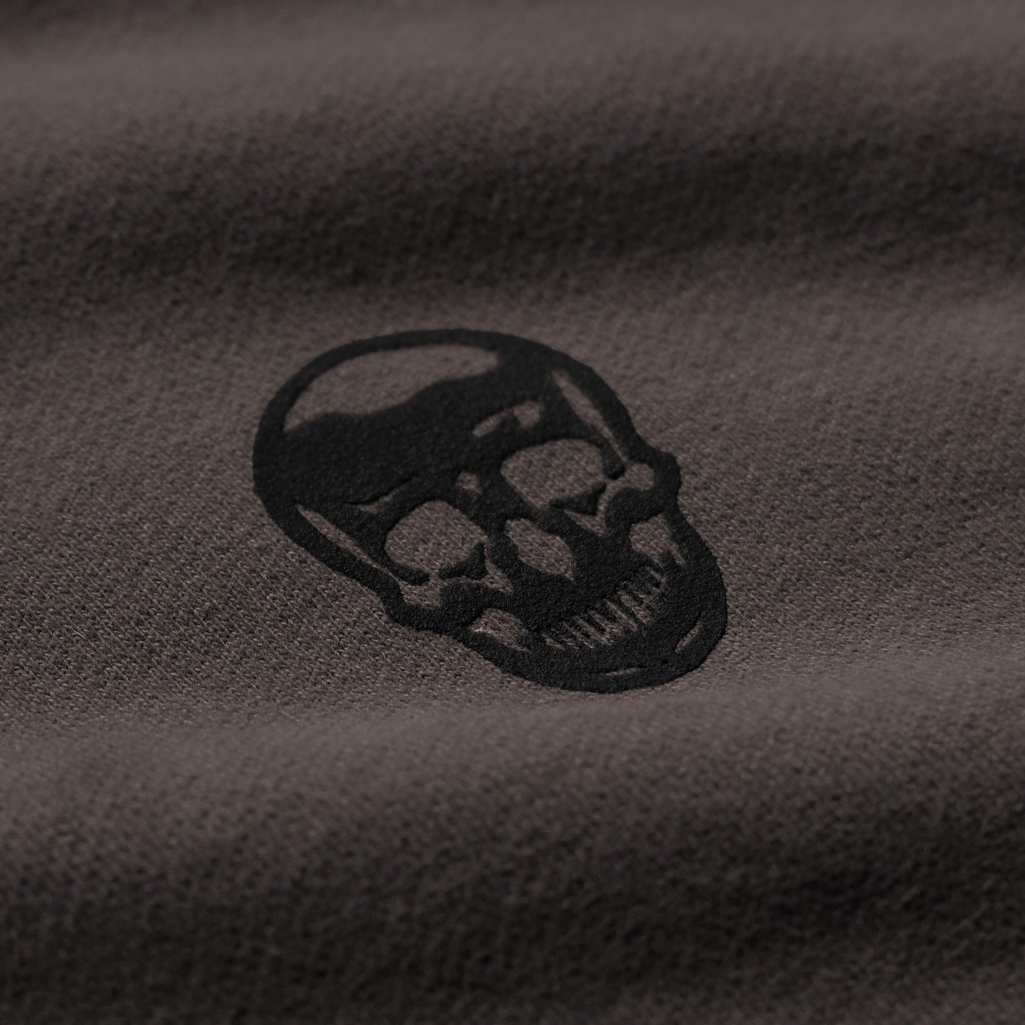 heavy weight hoodie toffee front detail skull