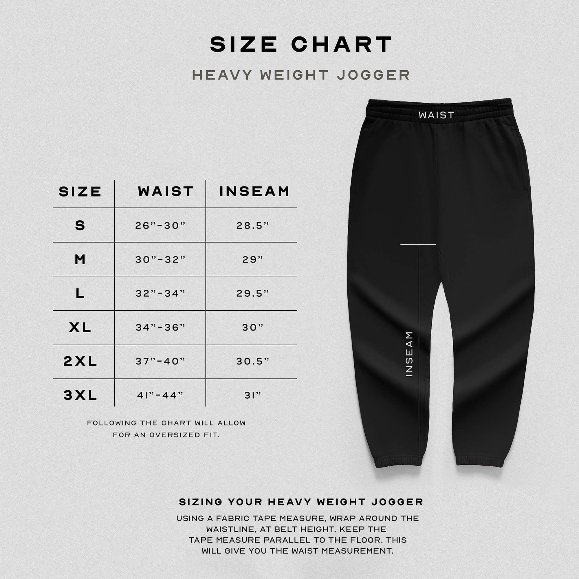 heavyweight jogger size chart